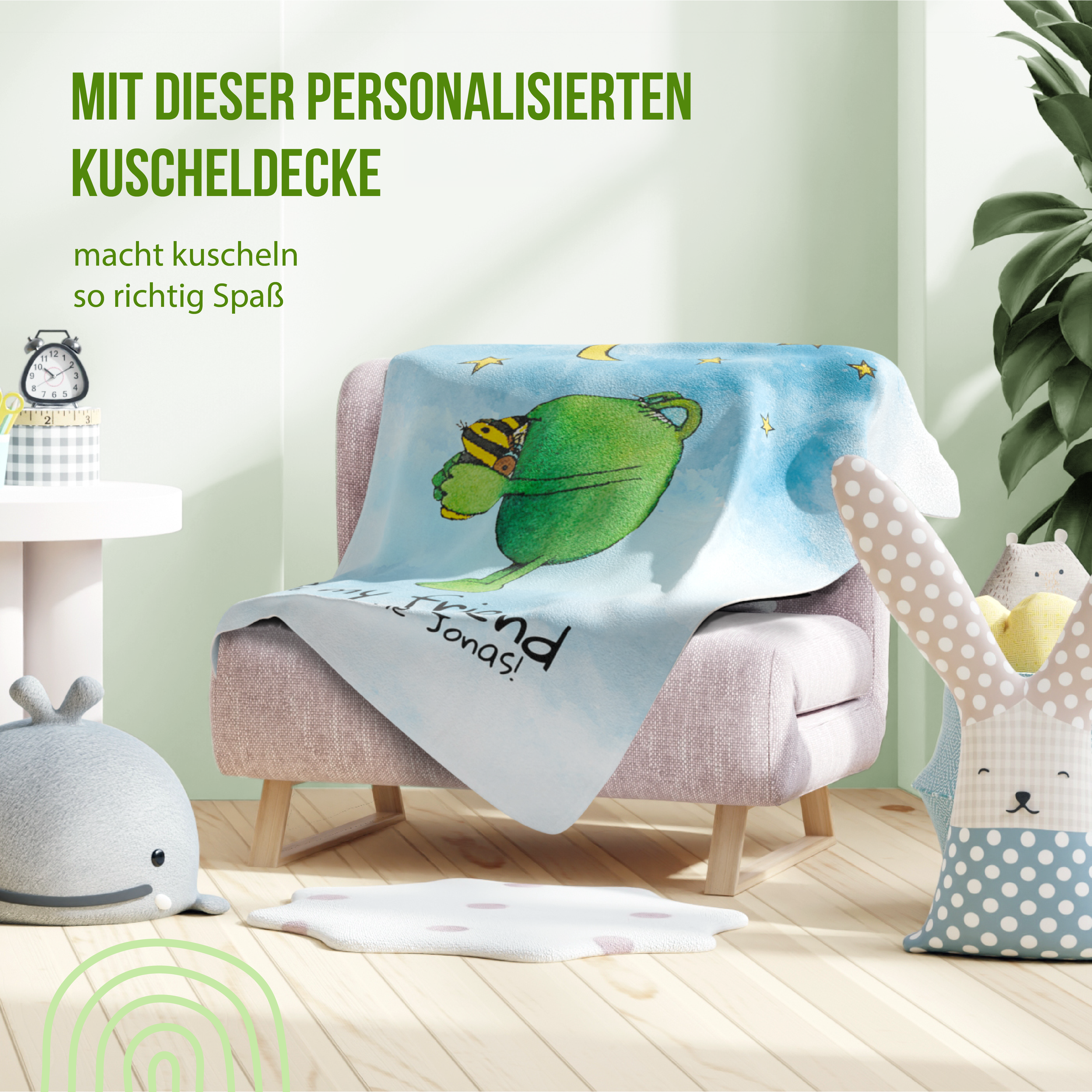 Janosch - Kuscheldecke Günter Mond - Mit Namen oder Text personalisierbar