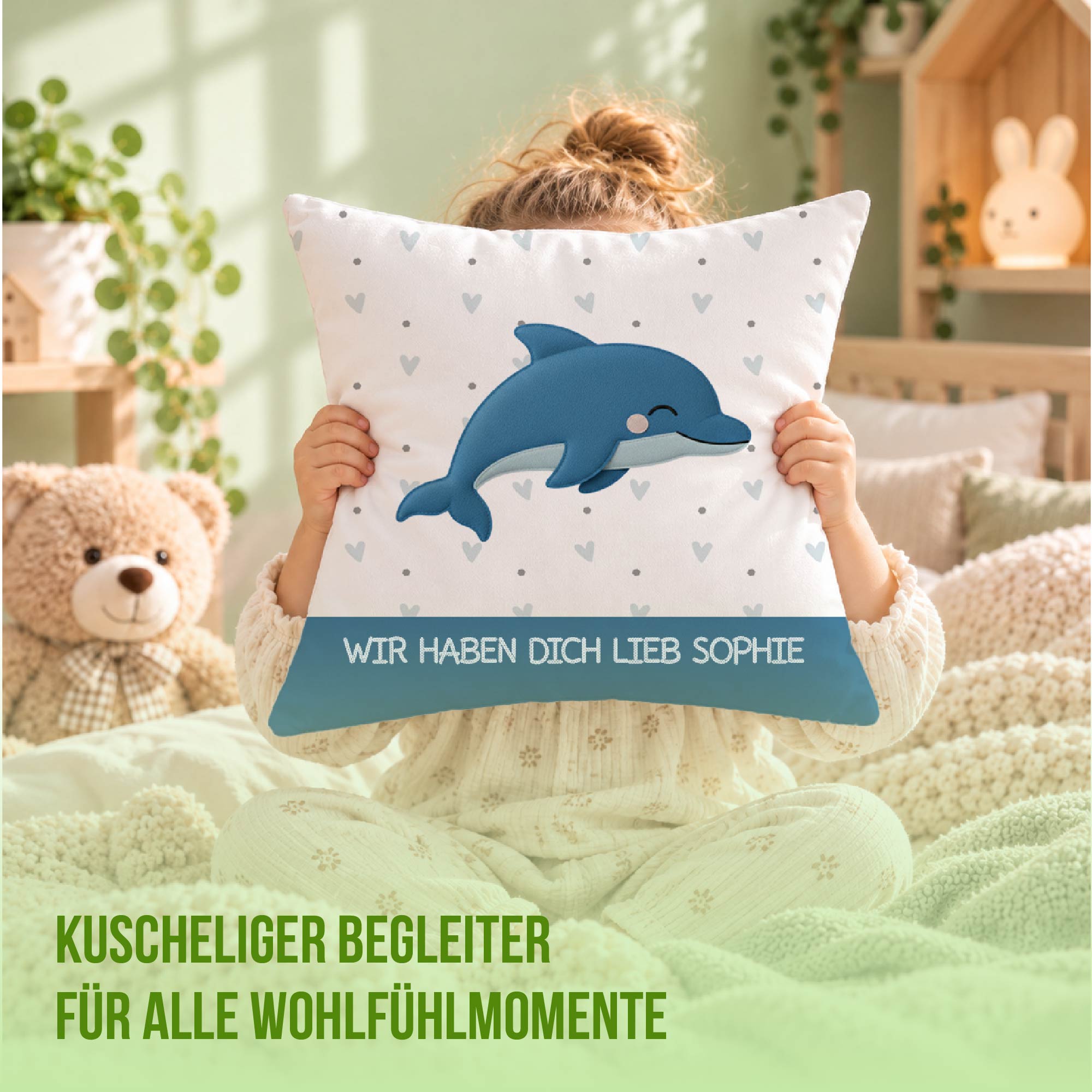 Schlummer-Kissen - Delphin - Mit Namen personalisierbar