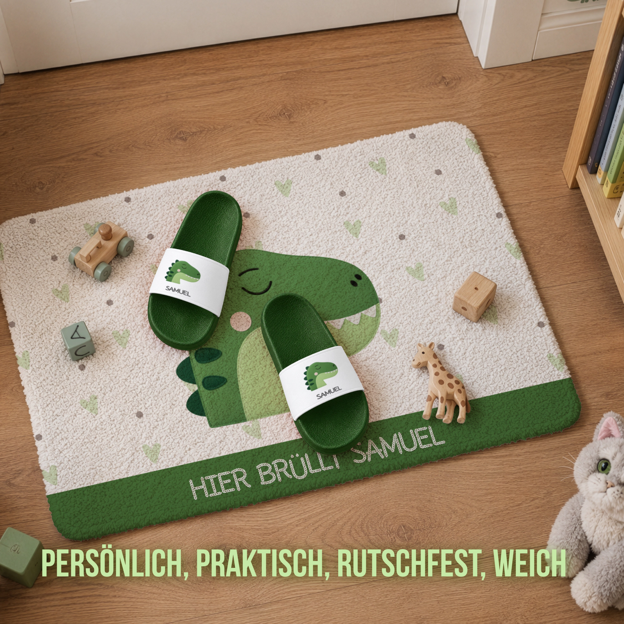 Schlummer Kinder-Fußmatte mit Namen | 60 × 40 cm | Liebevolle Tiermotive für Kinderzimmer