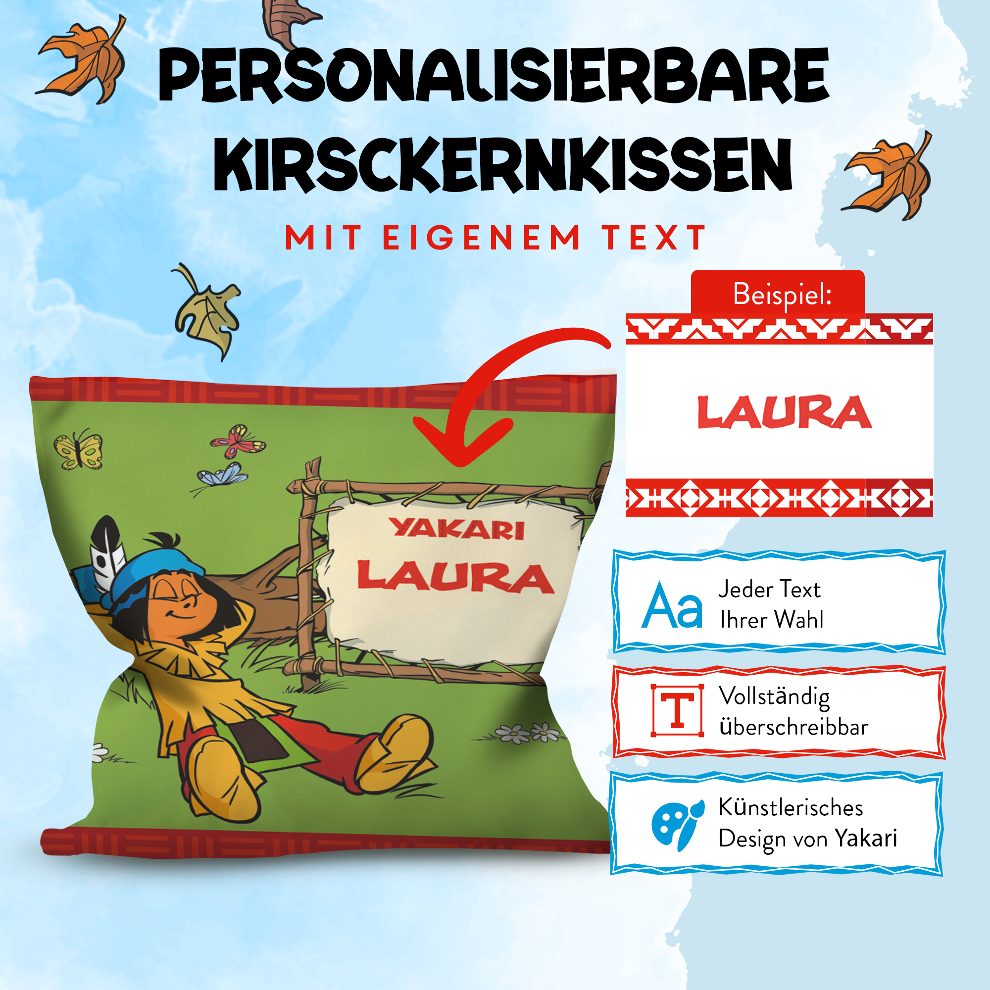 Yakari Kirschkernkissen 19 x 19 cm Design Yakari in der Natur