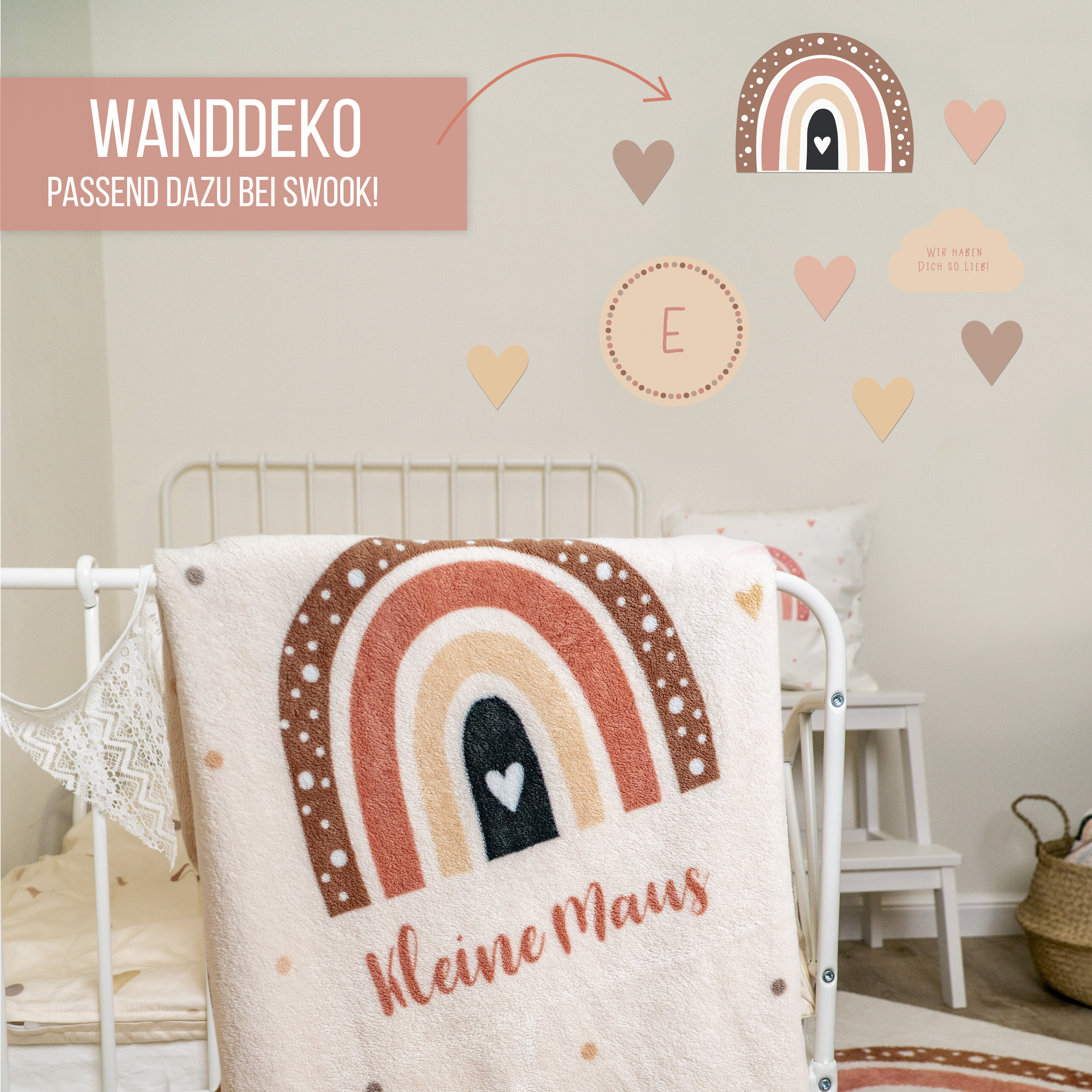 Flauschige Kuscheldecke 75x100 cm mit Namen oder Text personalisierbar im Design Regen Herzchen