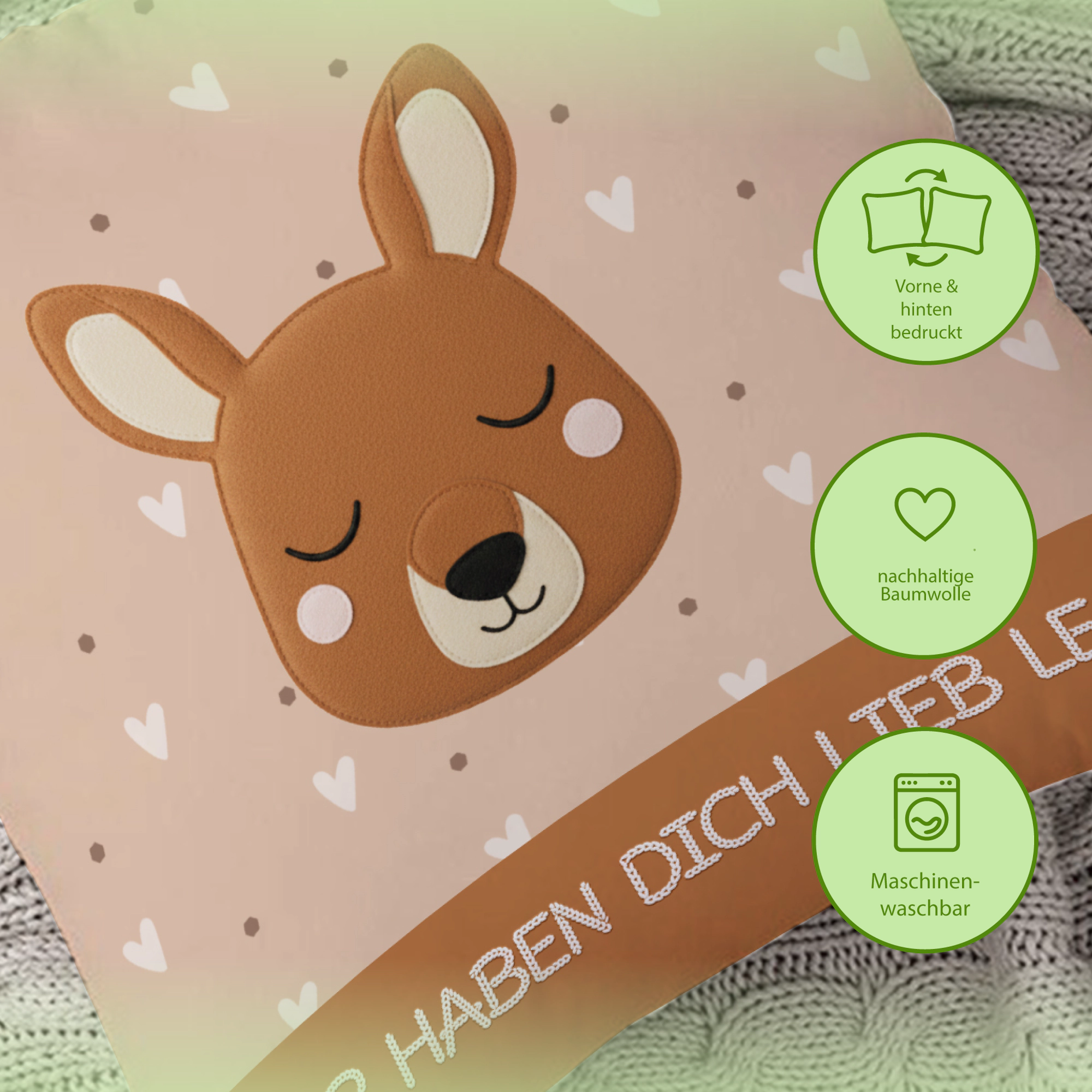 Schlummer Kissen mit Namen und Text personalisierbar in 100% Baumwolle