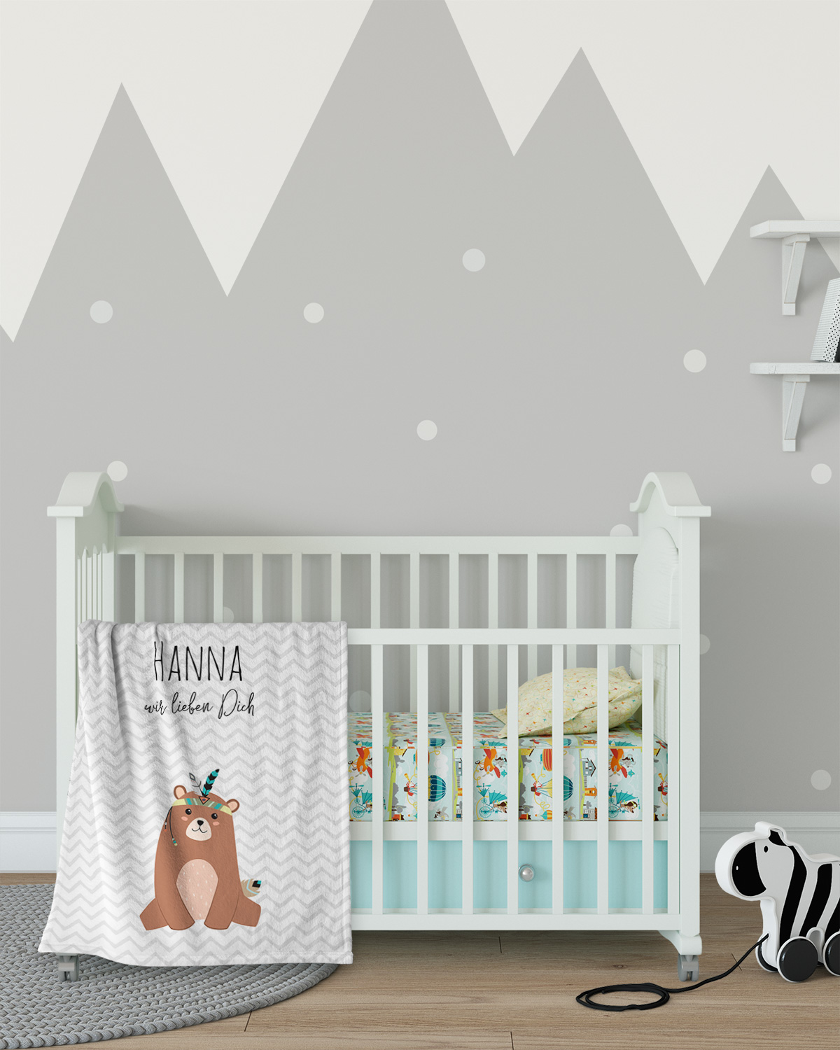 Be brave - Bär grau - Babydecke mit Namen