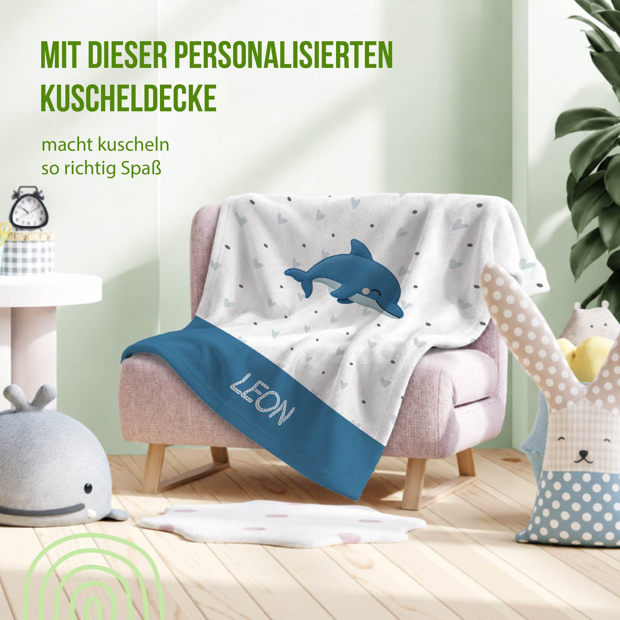 Kuscheldecke - Schlummer-Delfin - Mit Namen personalisierbar