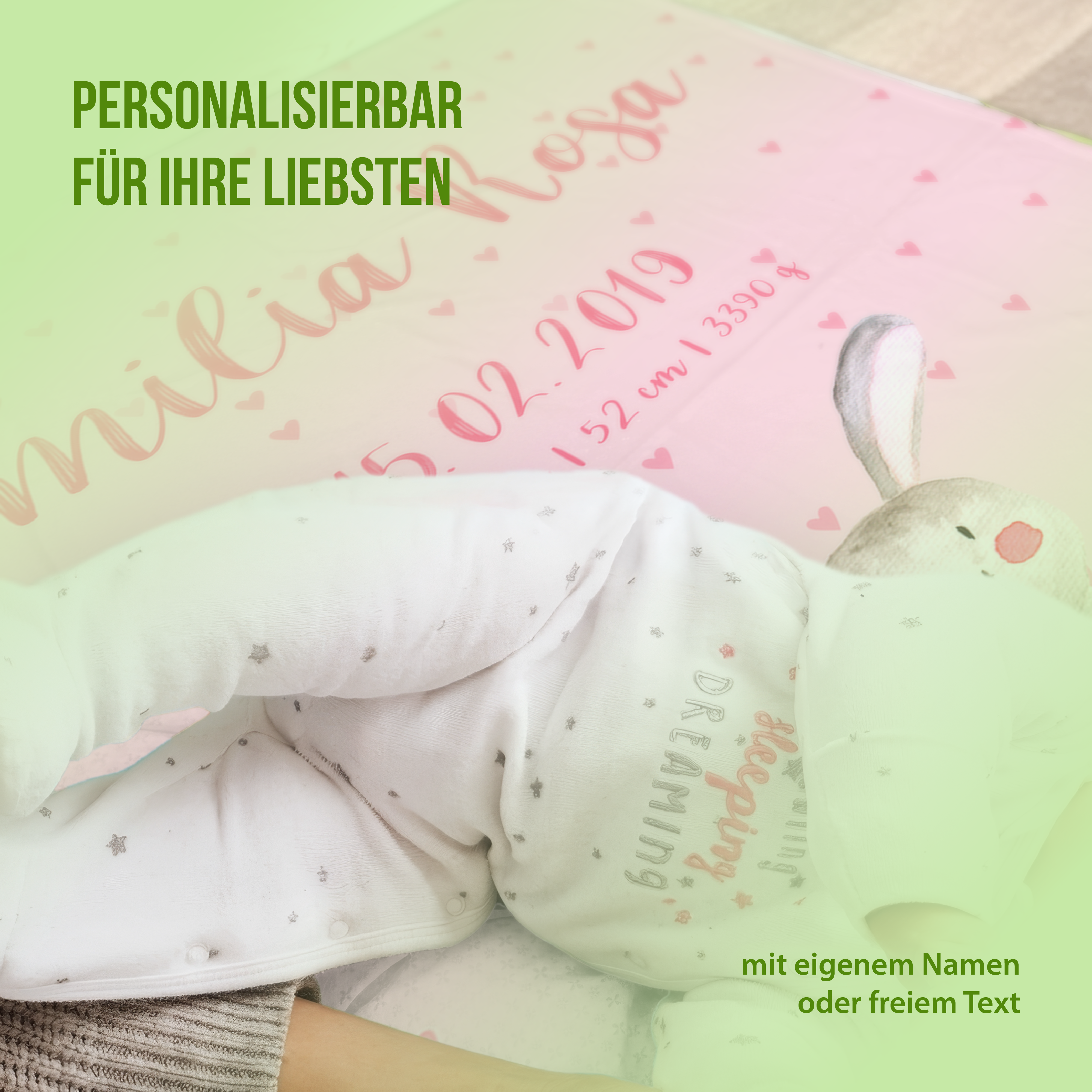 Kuscheldecke - Hase in Rosa - Mit Namen oder Text personalisierbar