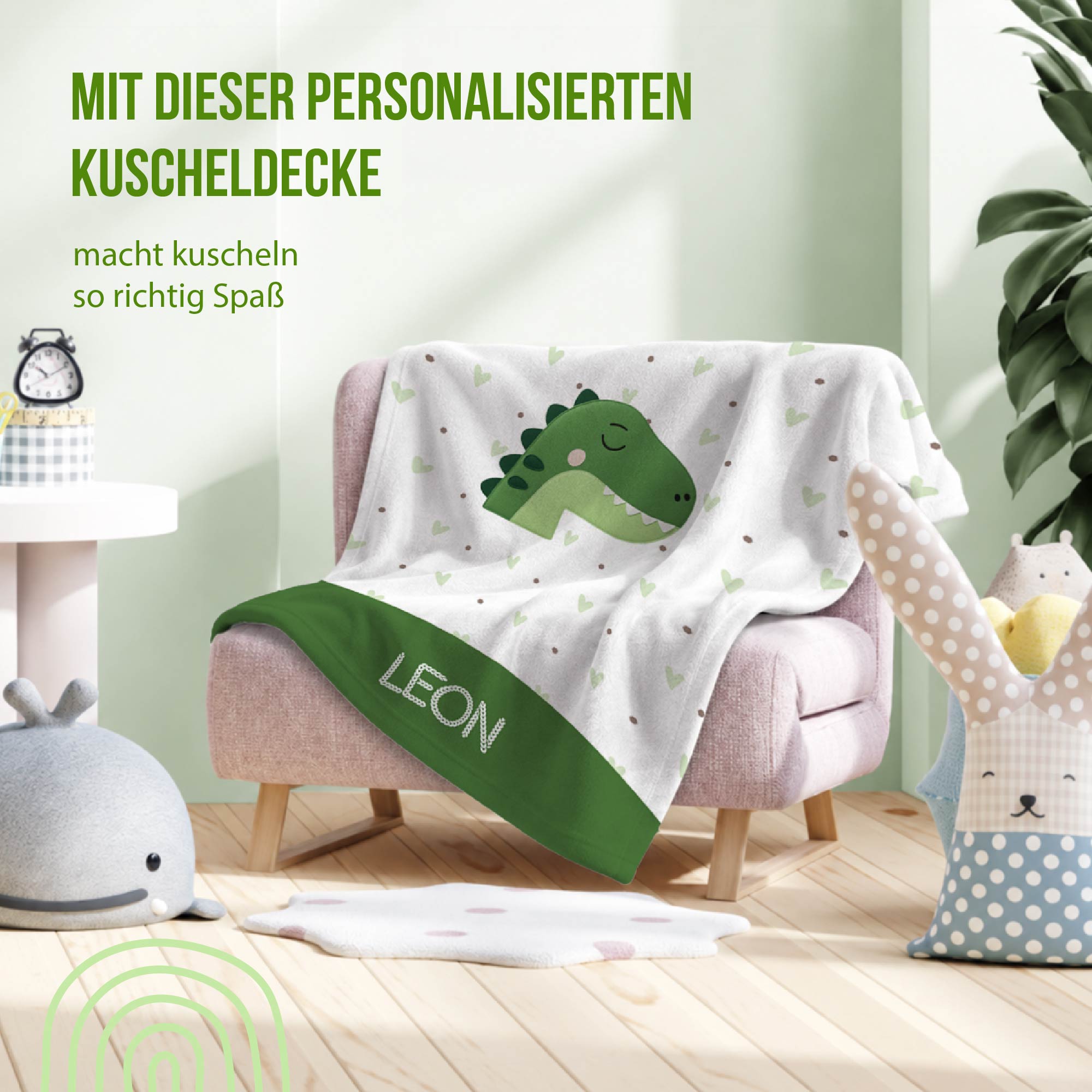 Kuscheldecke - Schlummer-Dino- Mit Namen personalisierbar