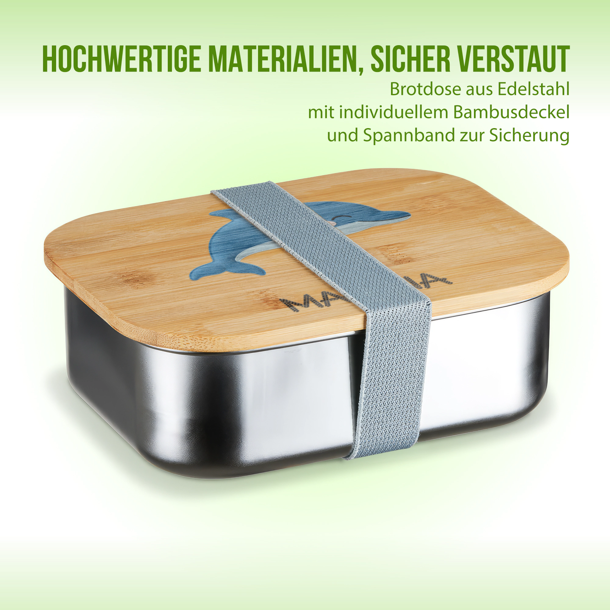 Personalisierte Brotdose mit Schlummer-Delfin