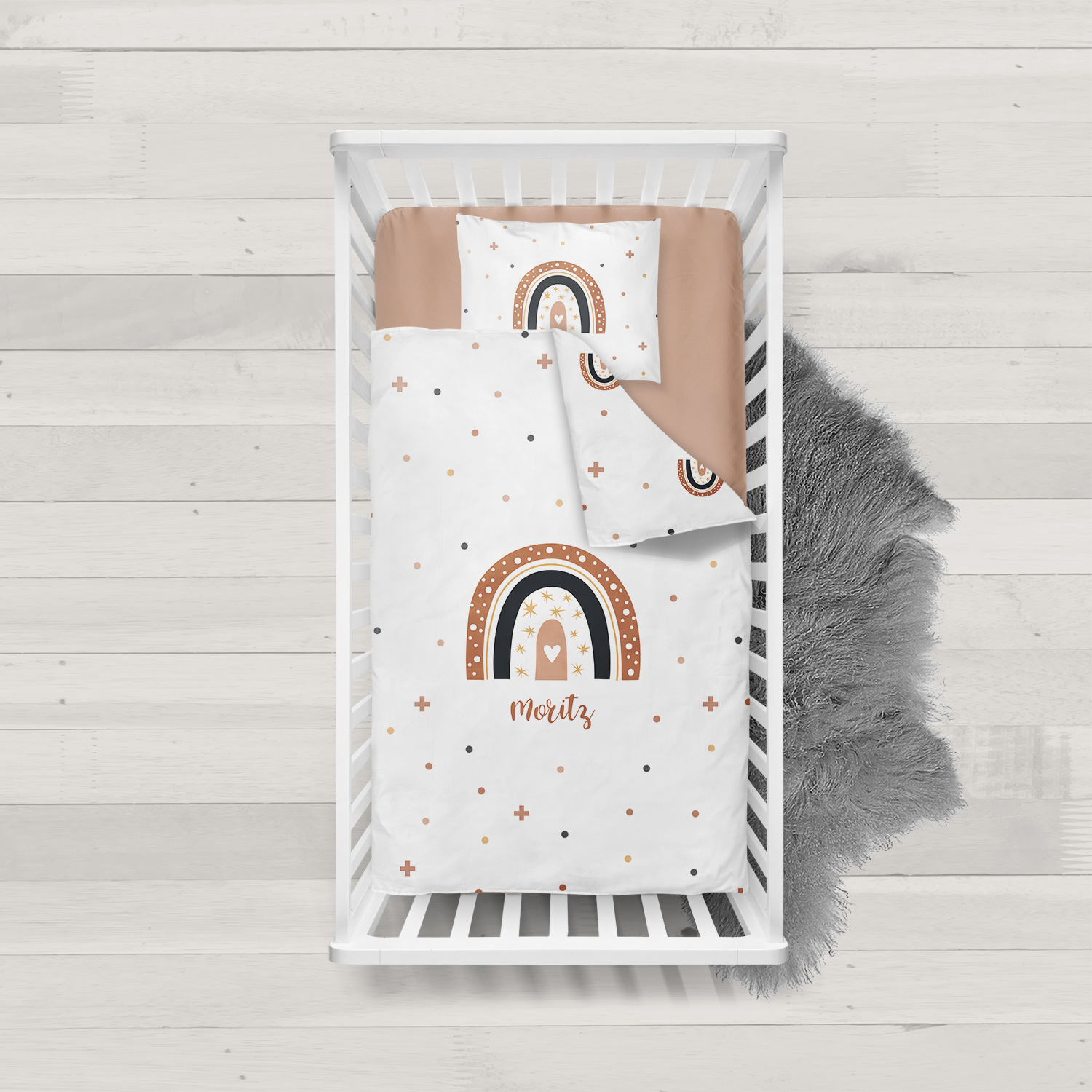 Regenbogen Kreuze - Kinder-Bettdeckenbezug mit Namen