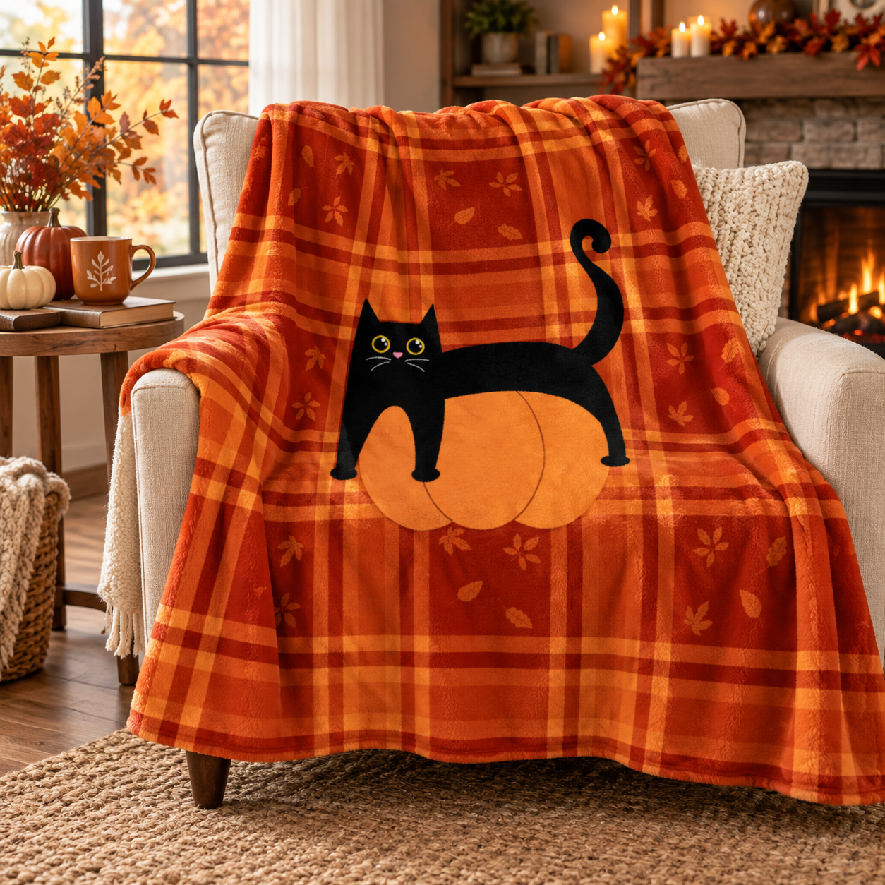 Kuscheldecke - Kürbis Katze - personalisierbar