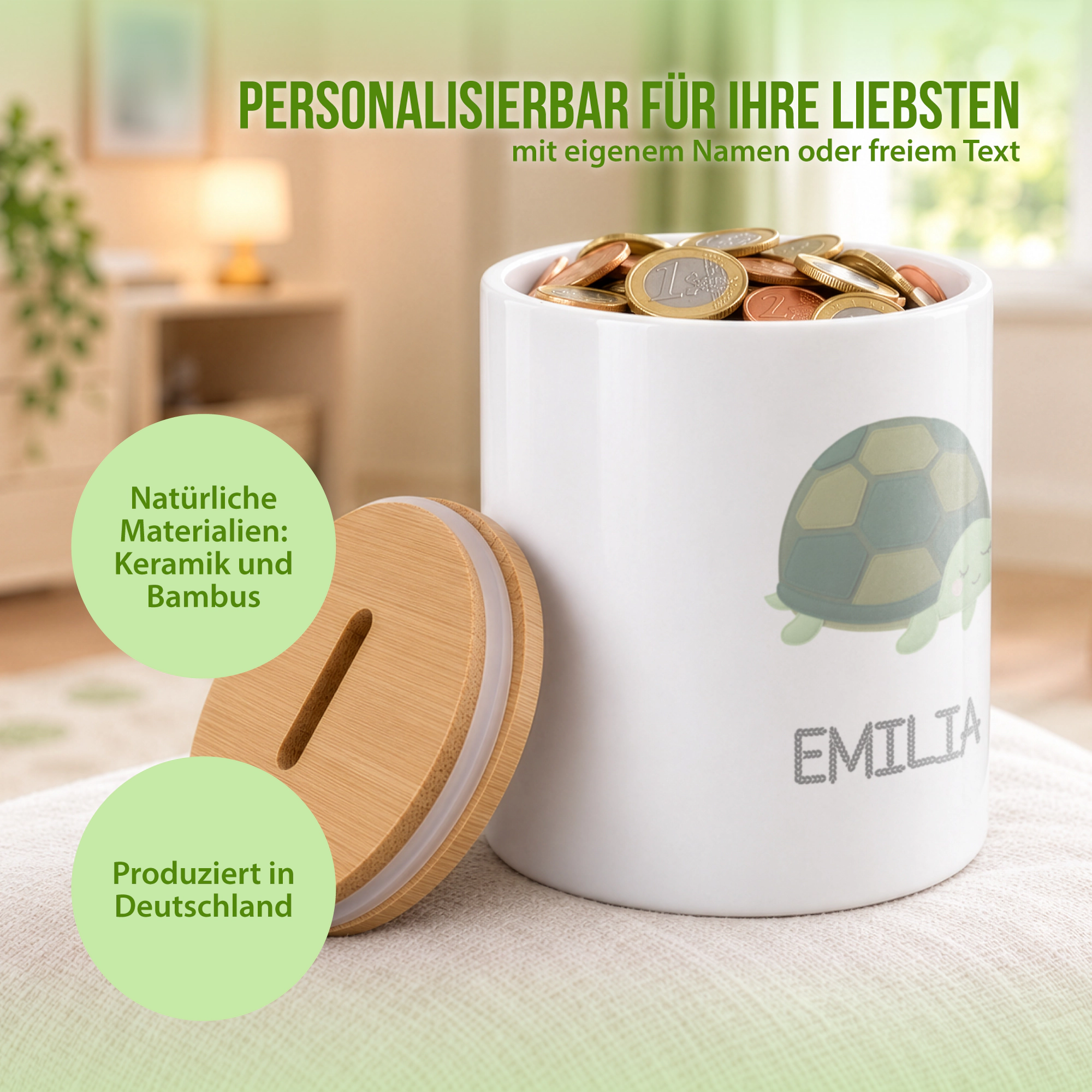 Schlummer-Spardose im Design Schildkröte - Personalisierbar