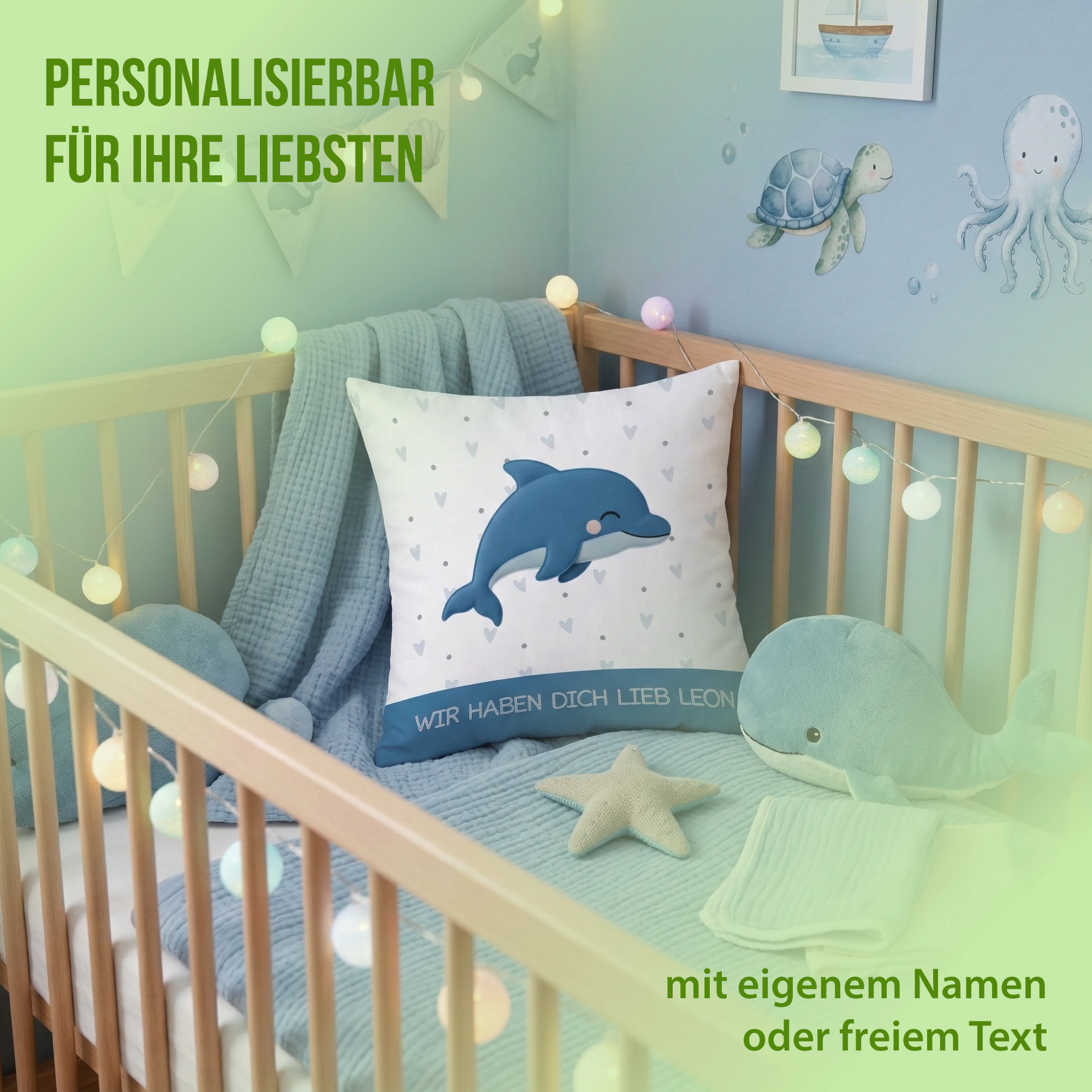 Schlummer Kissen mit Namen und Text personalisierbar in 100% Baumwolle