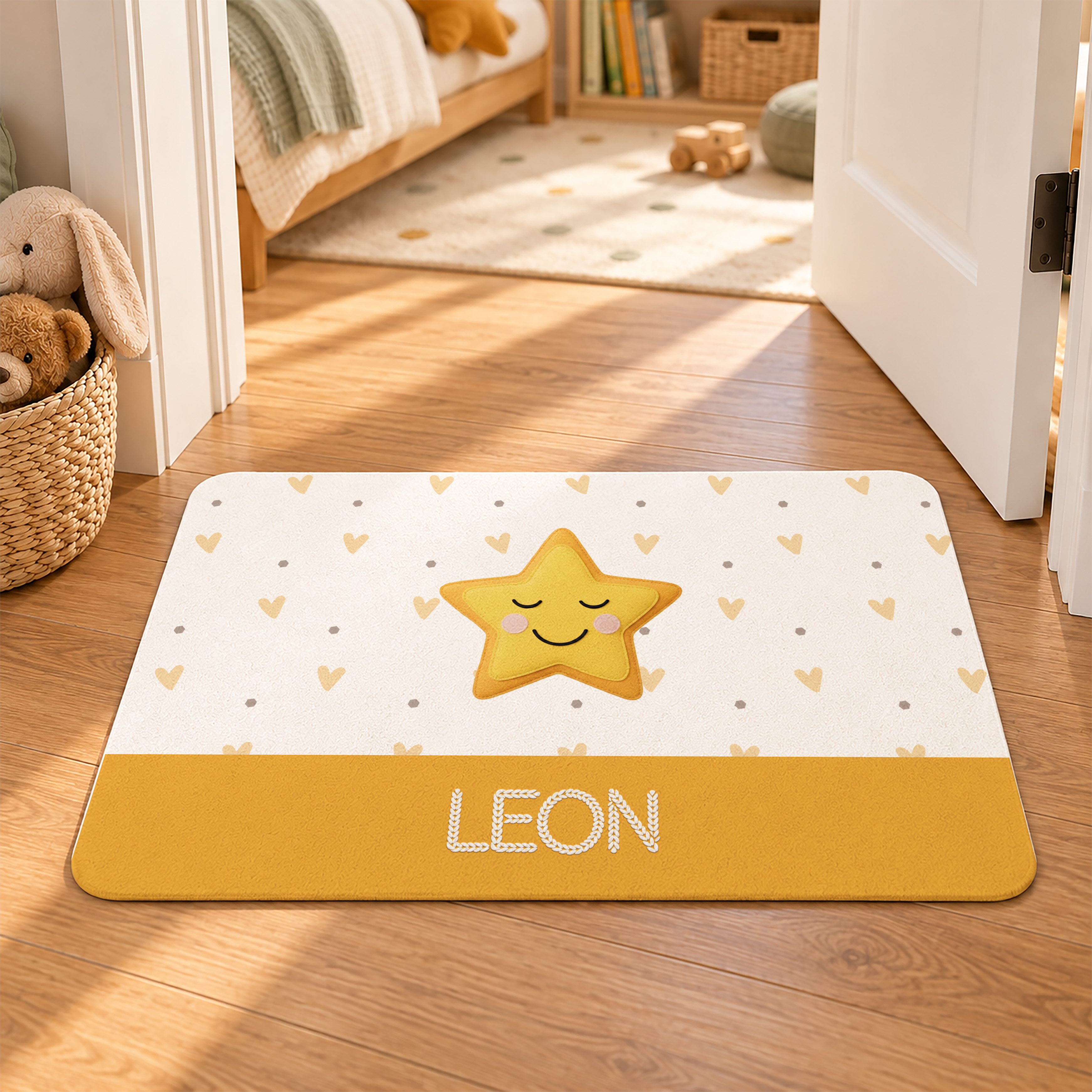 Schlummer Kinder-Fußmatte mit Namen | 60 × 40 cm | Liebevolle Tiermotive für Kinderzimmer