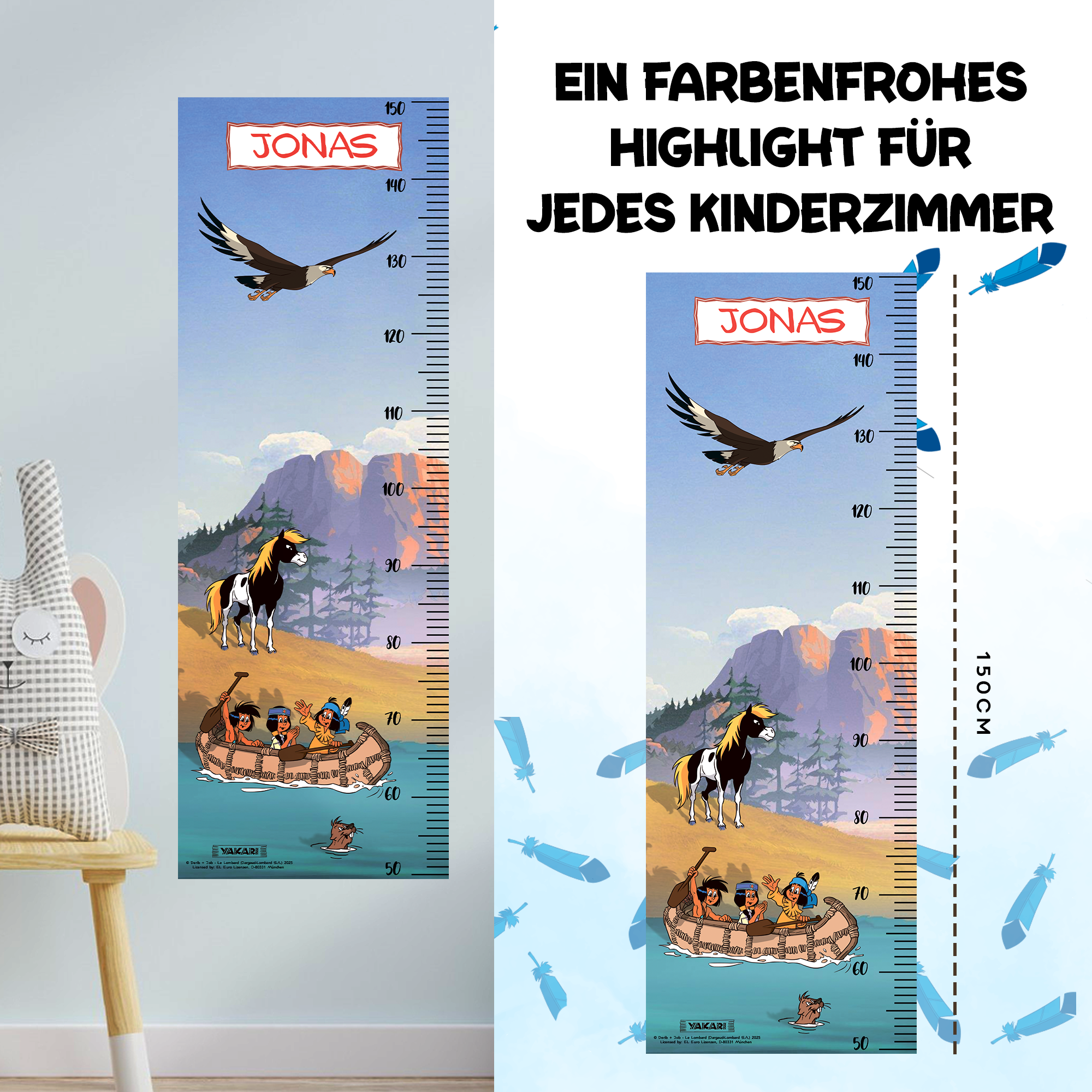 Yakari Messlatte für Kinder personalisiert mit Namen und eigenen Texten - Design Tag am Fluss