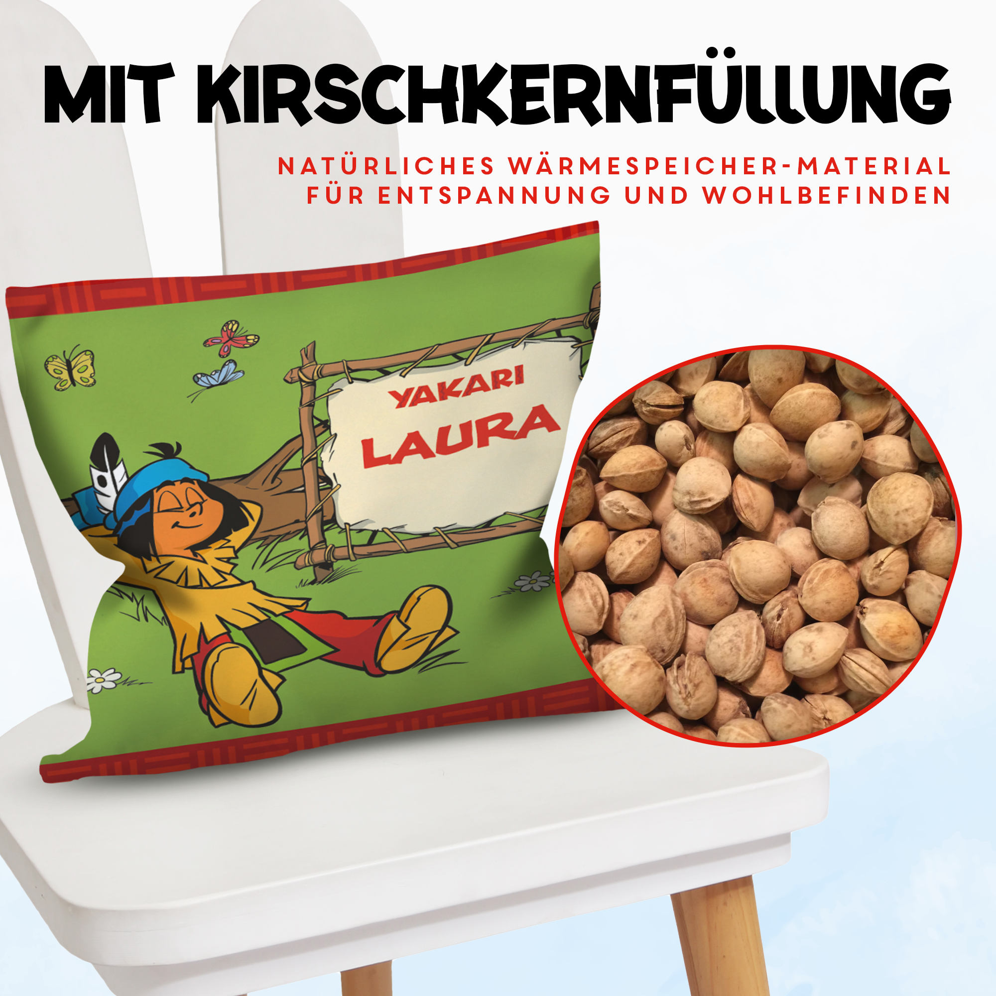 Yakari Kirschkernkissen 19 x 19 cm Design Yakari in der Natur