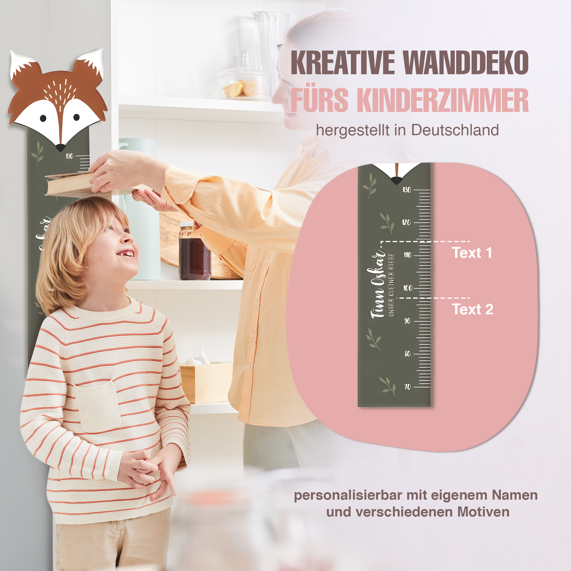 Messlatte für Kinder personalisiert mit Namen und eigenen Texten - Design Into the woods