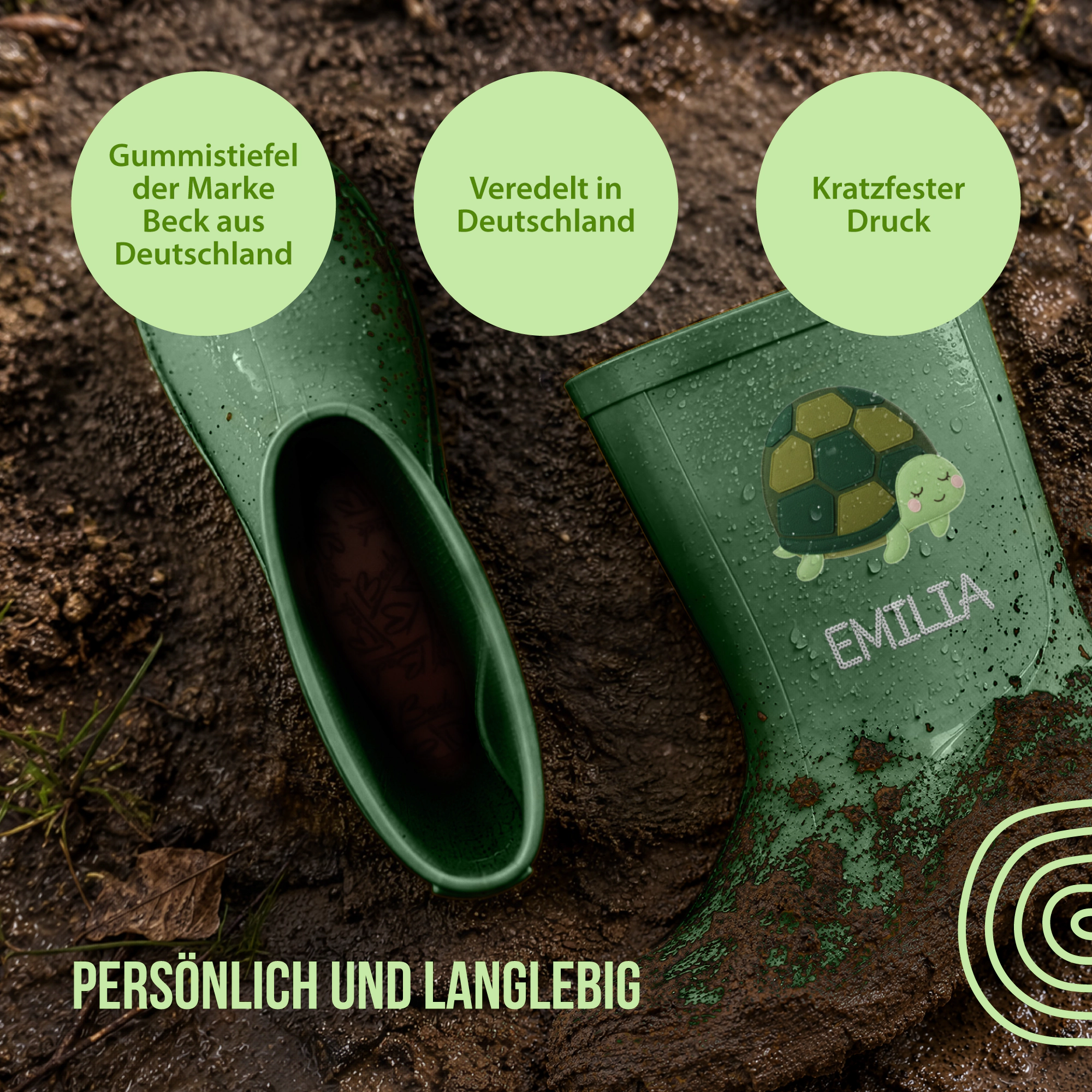 Personalisierte Gummistiefel mit Schlummer-Schildkröte