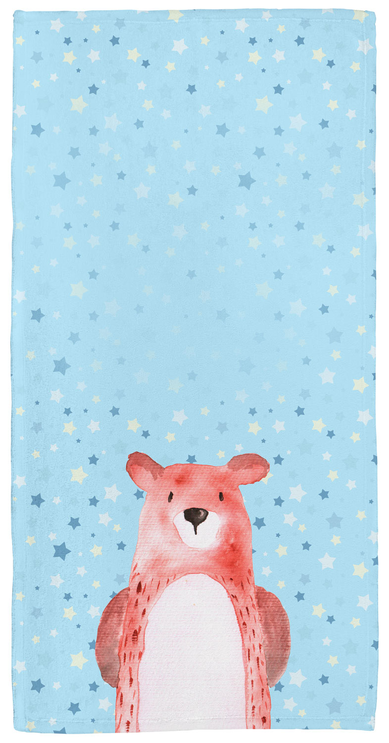 Handtuch mit Namen personalisierbar mit dem Design Bär blau in drei Größen