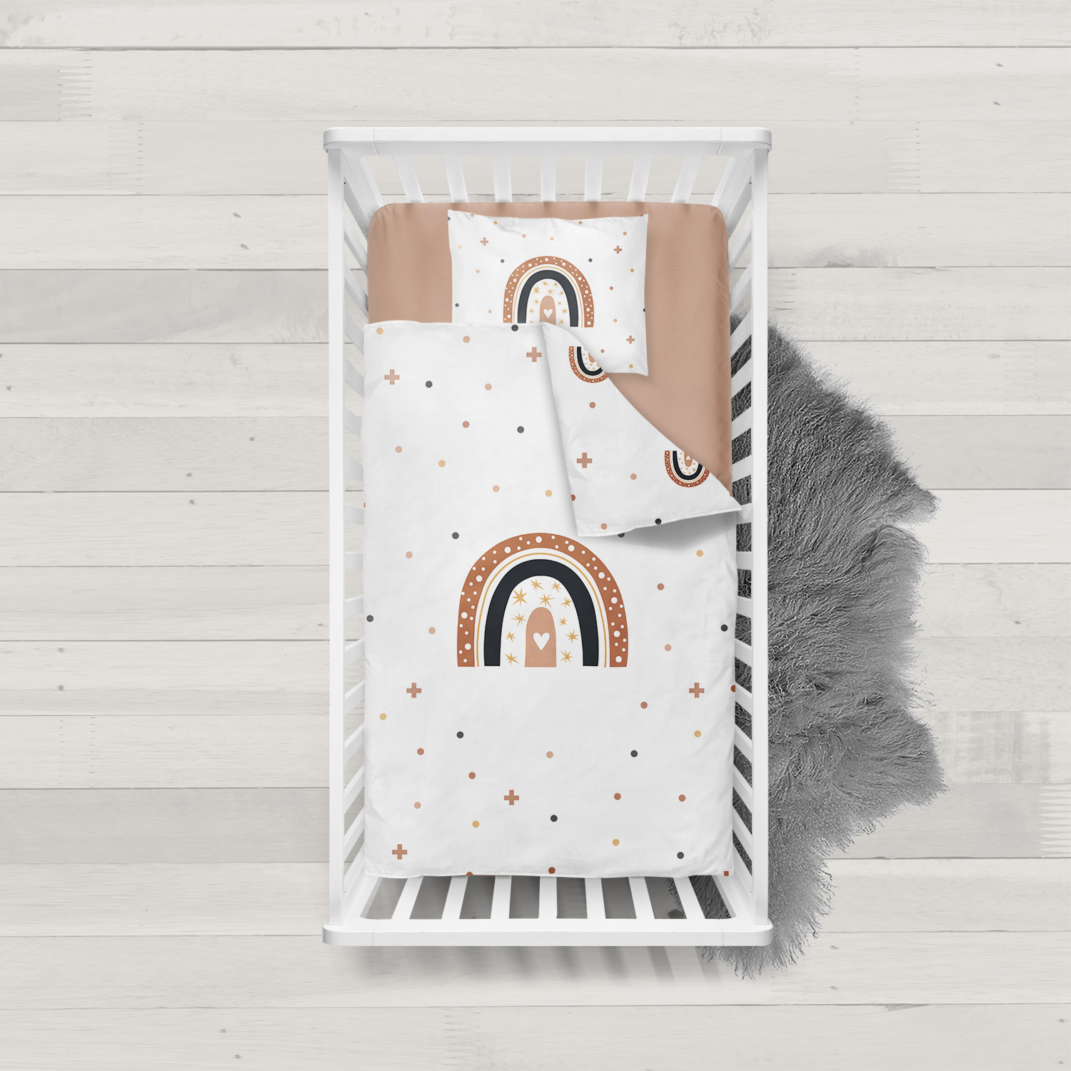 Regenbogen Kreuze - Kinder-Bettdeckenbezug mit Namen