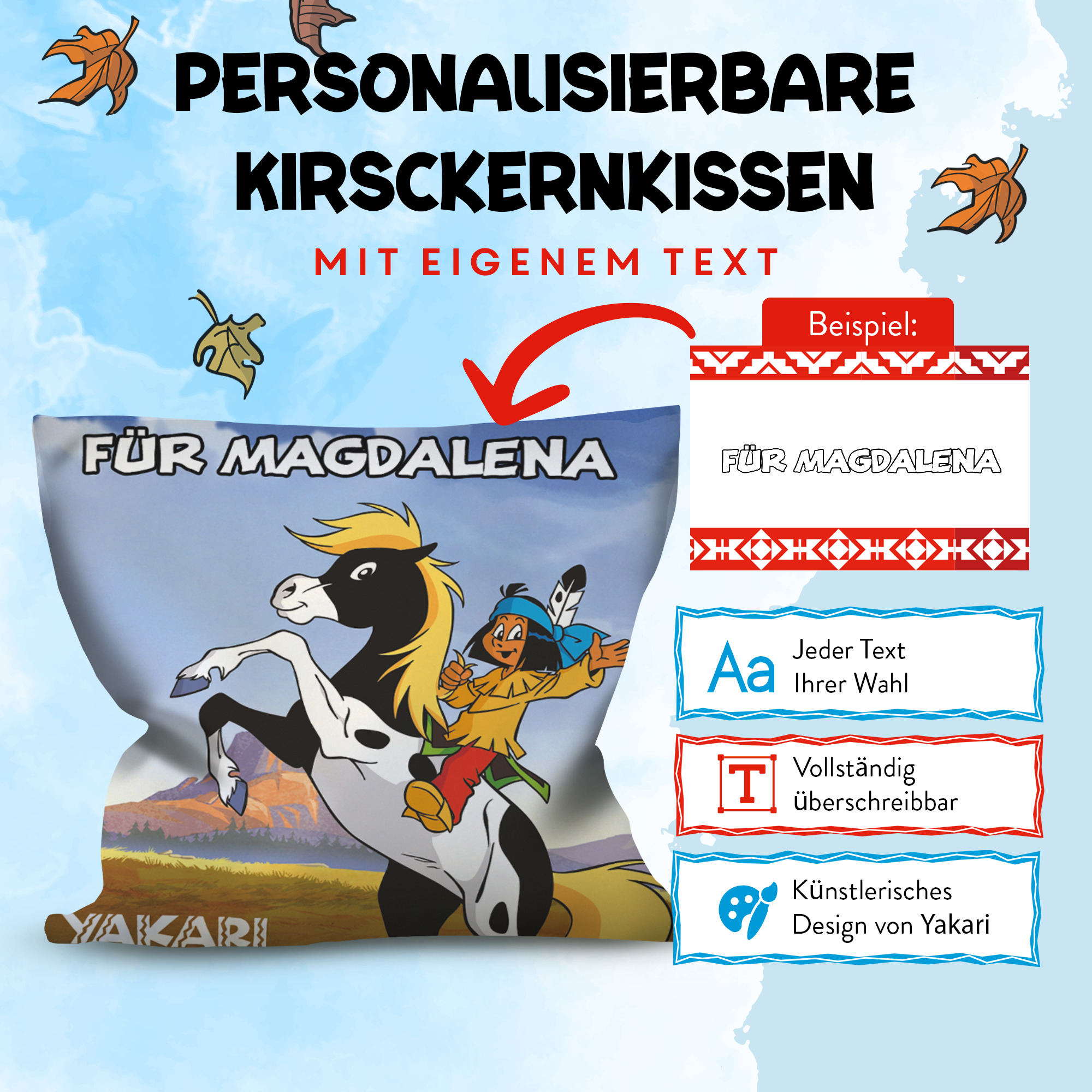 Yakari Kirschkernkissen 19x19cm Design Pasade mit Pferd