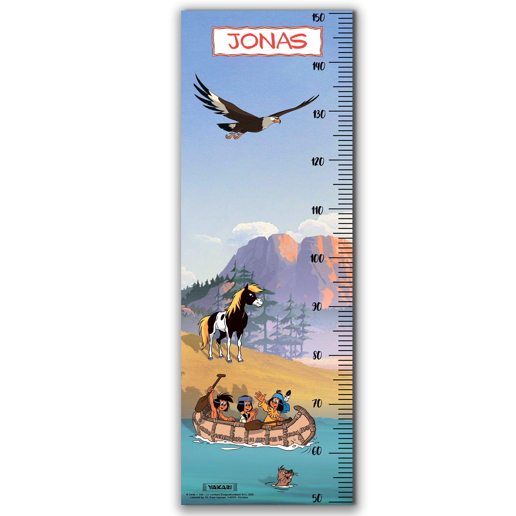 Yakari Messlatte für Kinder personalisiert mit Namen und eigenen Texten - Design Tag am Fluss