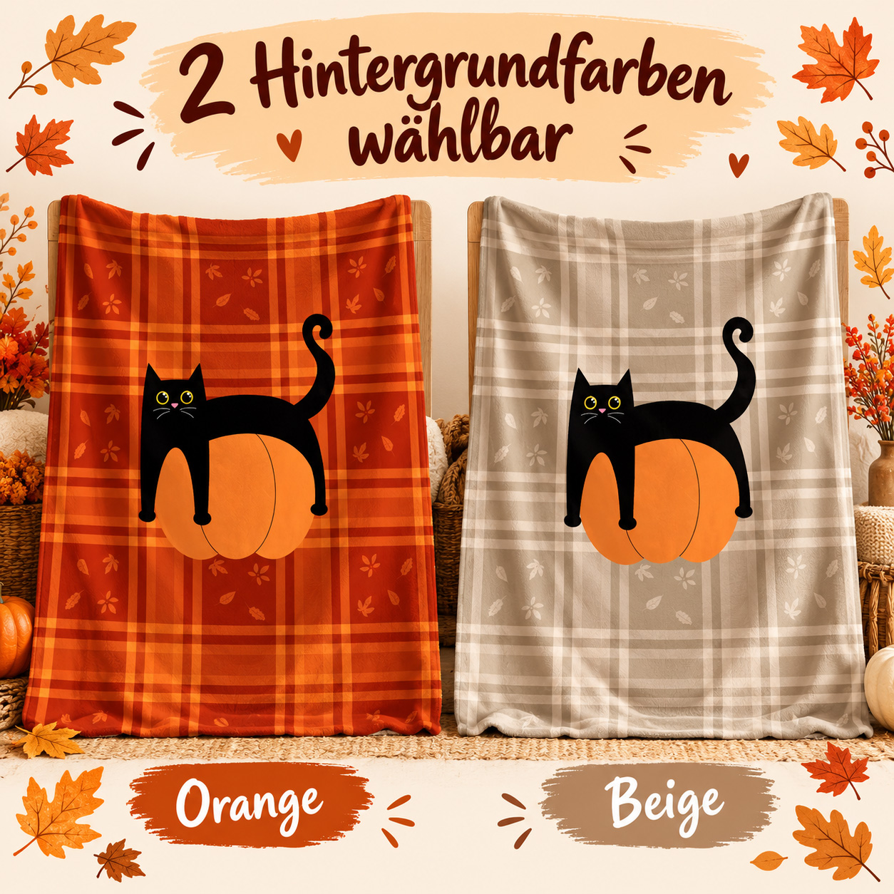 Kuscheldecke - Kürbis Katze - personalisierbar