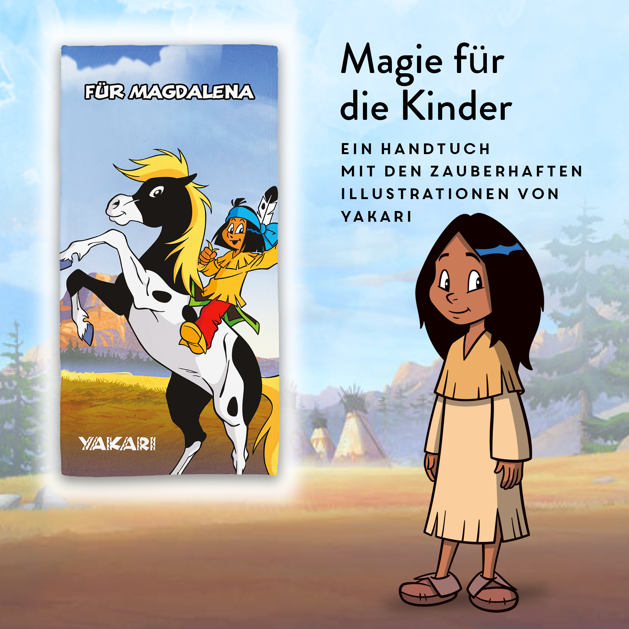 Yakari Handtuch 50x100 cm mit dem Design Yakari beste Freunde
