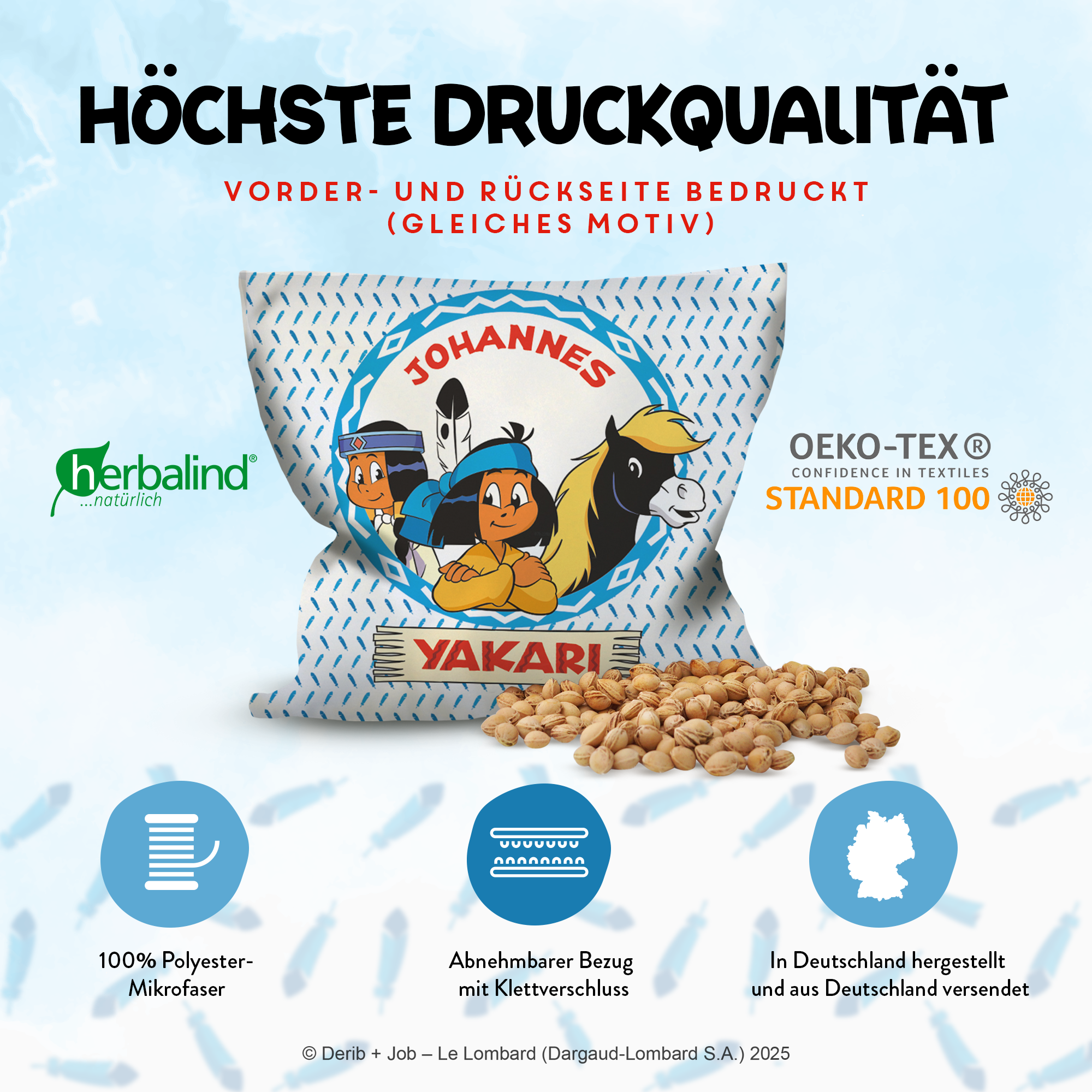 Yakari Kirschkernkissen 19x19cm Design blaue Streifen