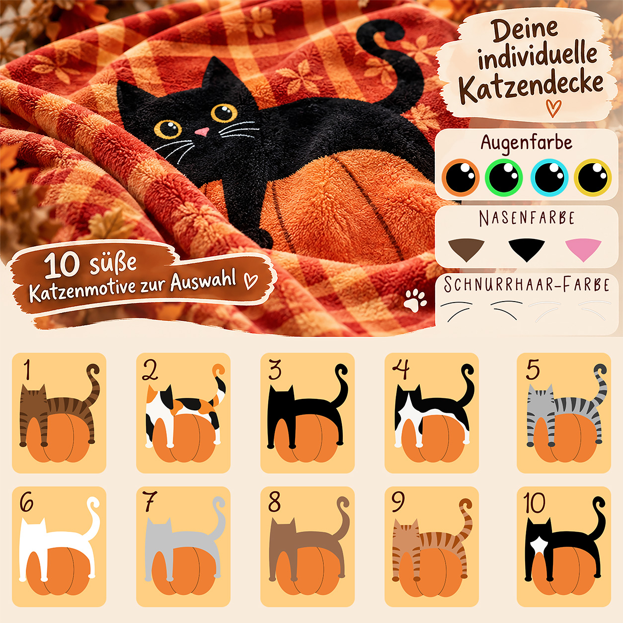 Kuscheldecke - Kürbis Katze - personalisierbar