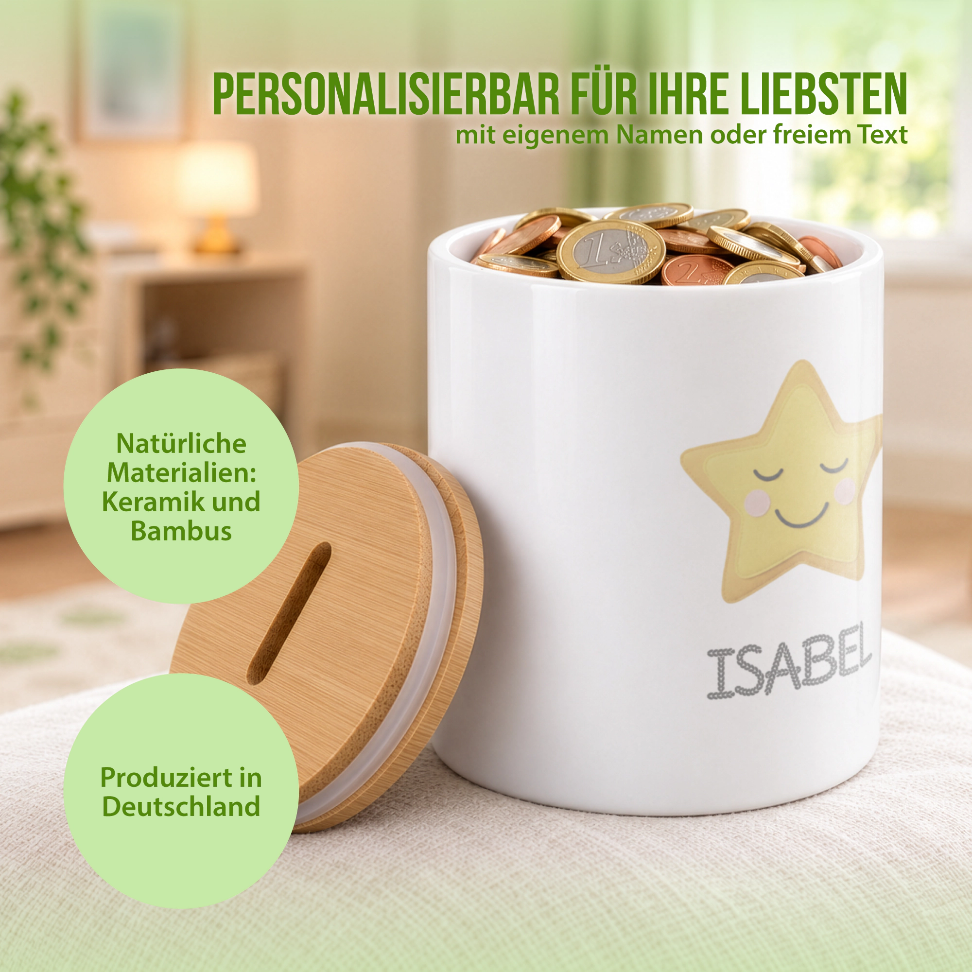 Schlummer-Spardose im Design Stern - Personalisierbar