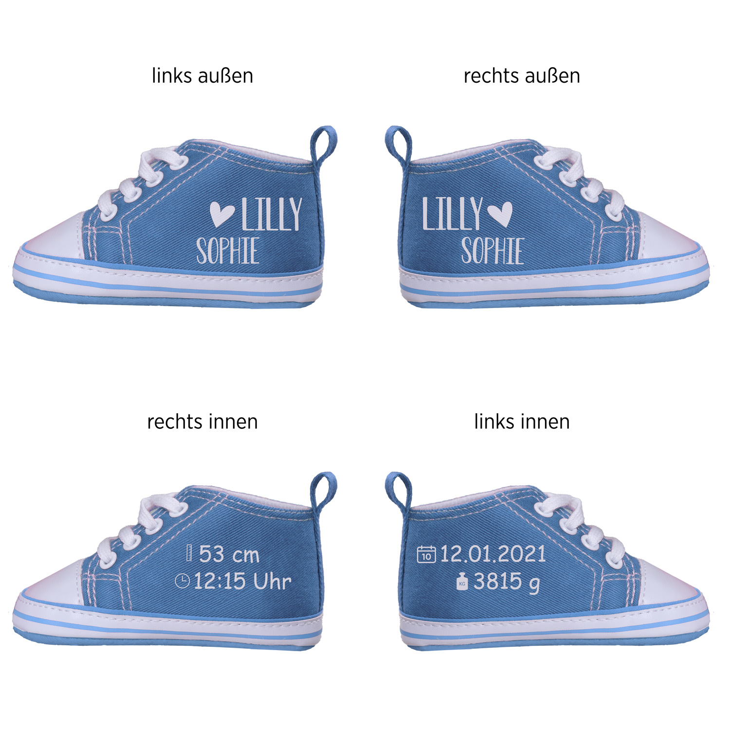 Baby Sneaker mit Namen personalisierbar mit Text in der Farbe Rosa