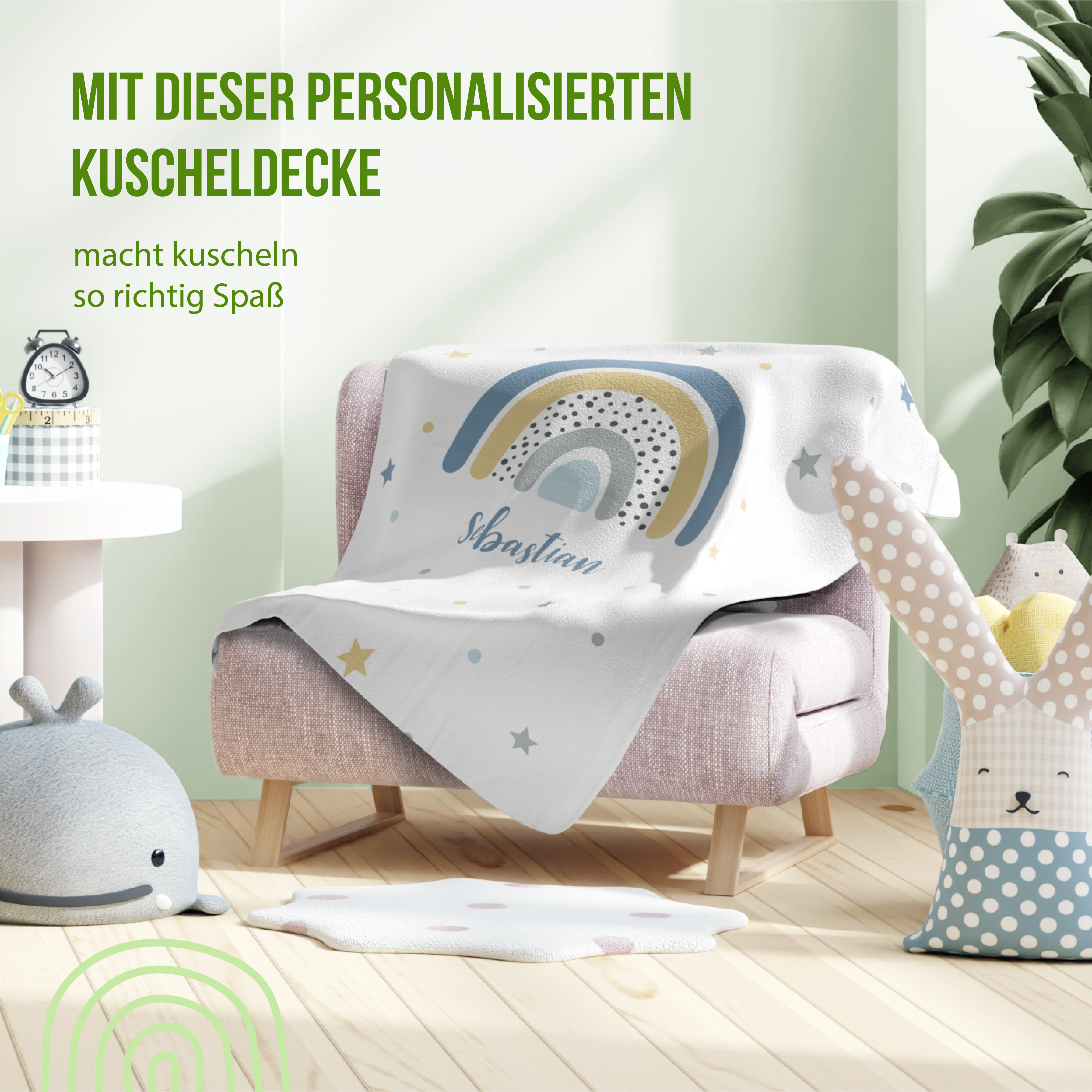Kuscheldecke - Regenbogen Sternchen - Mit Namen oder Text personalisierbar