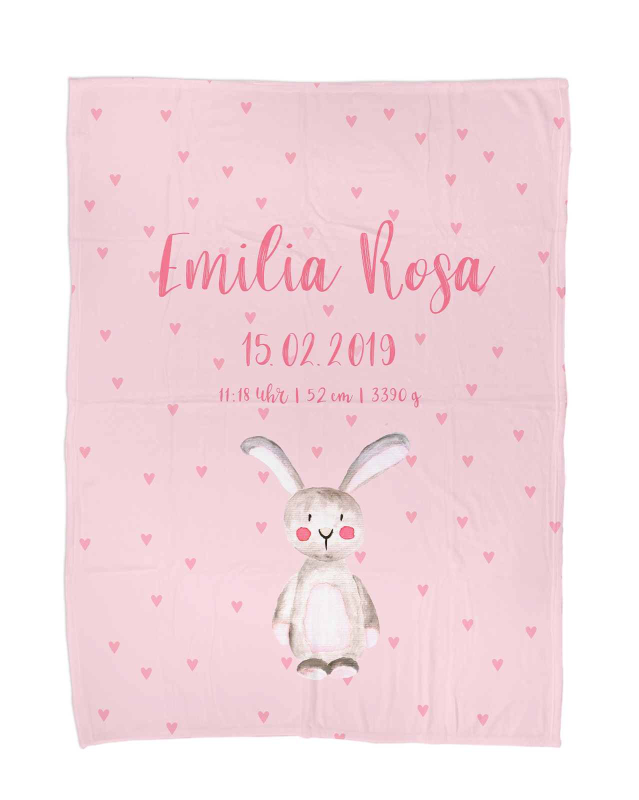 Kuscheldecke - Hase in Rosa - Mit Namen oder Text personalisierbar