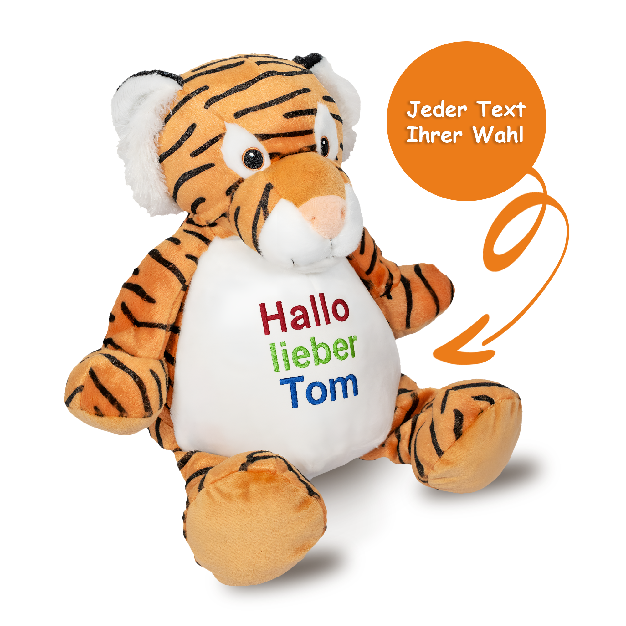 Kuscheltier - Tiger Tory - Hochwertig bestickt mit personalisiertem Text