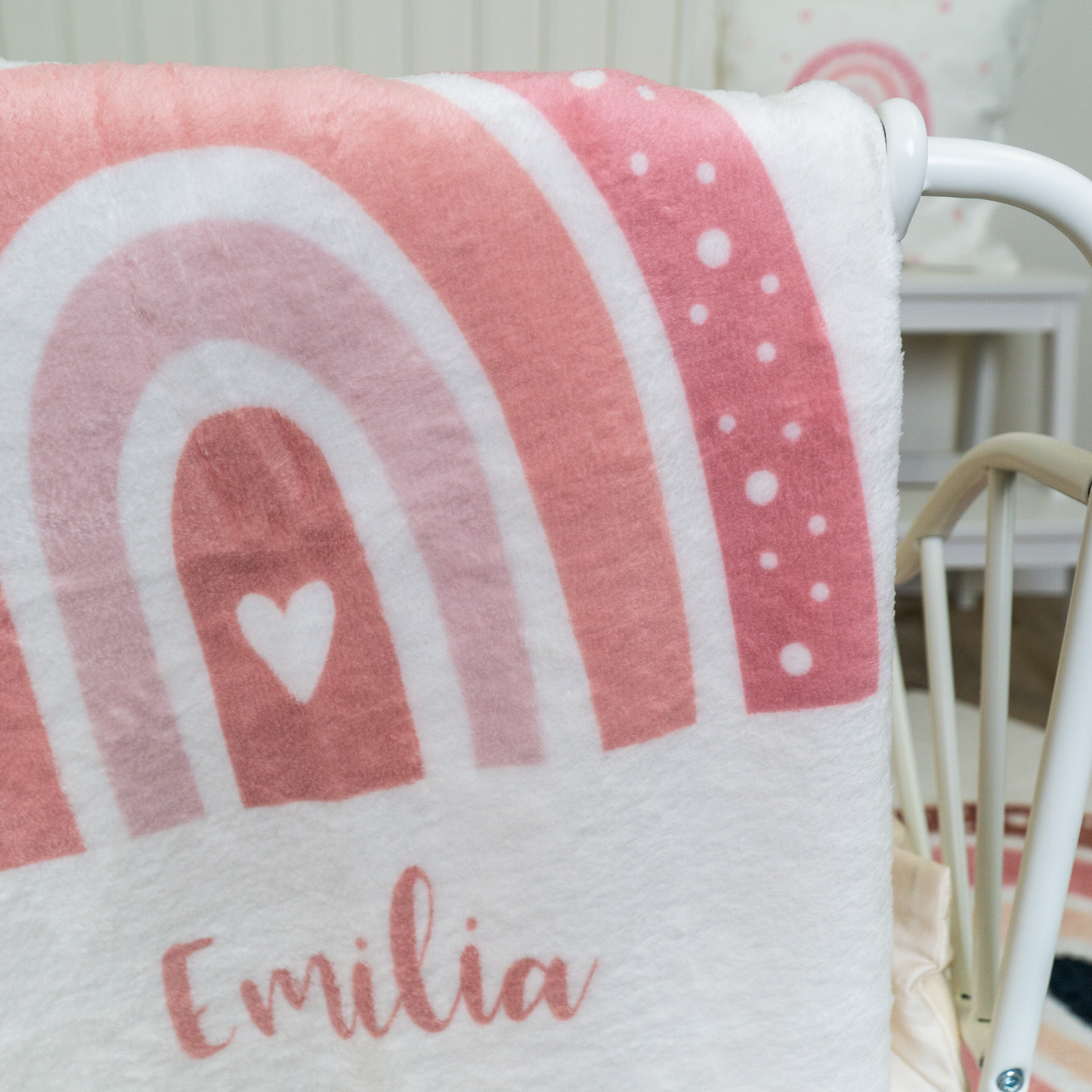 Regenbogen Herzchen pink - Babydecke mit Namen