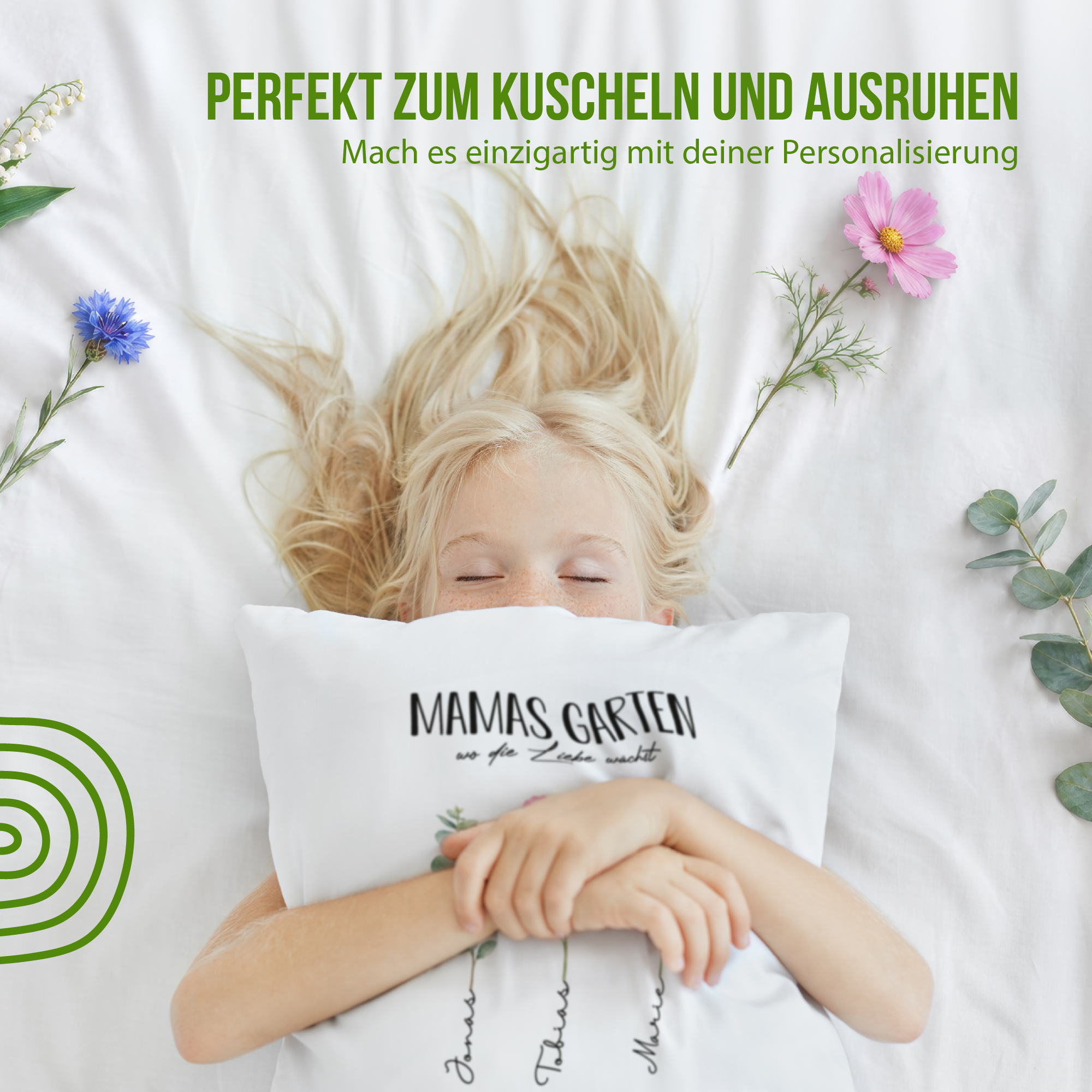 Kissen - Mamas Garten - Personalisiert mit Namen und Blumen