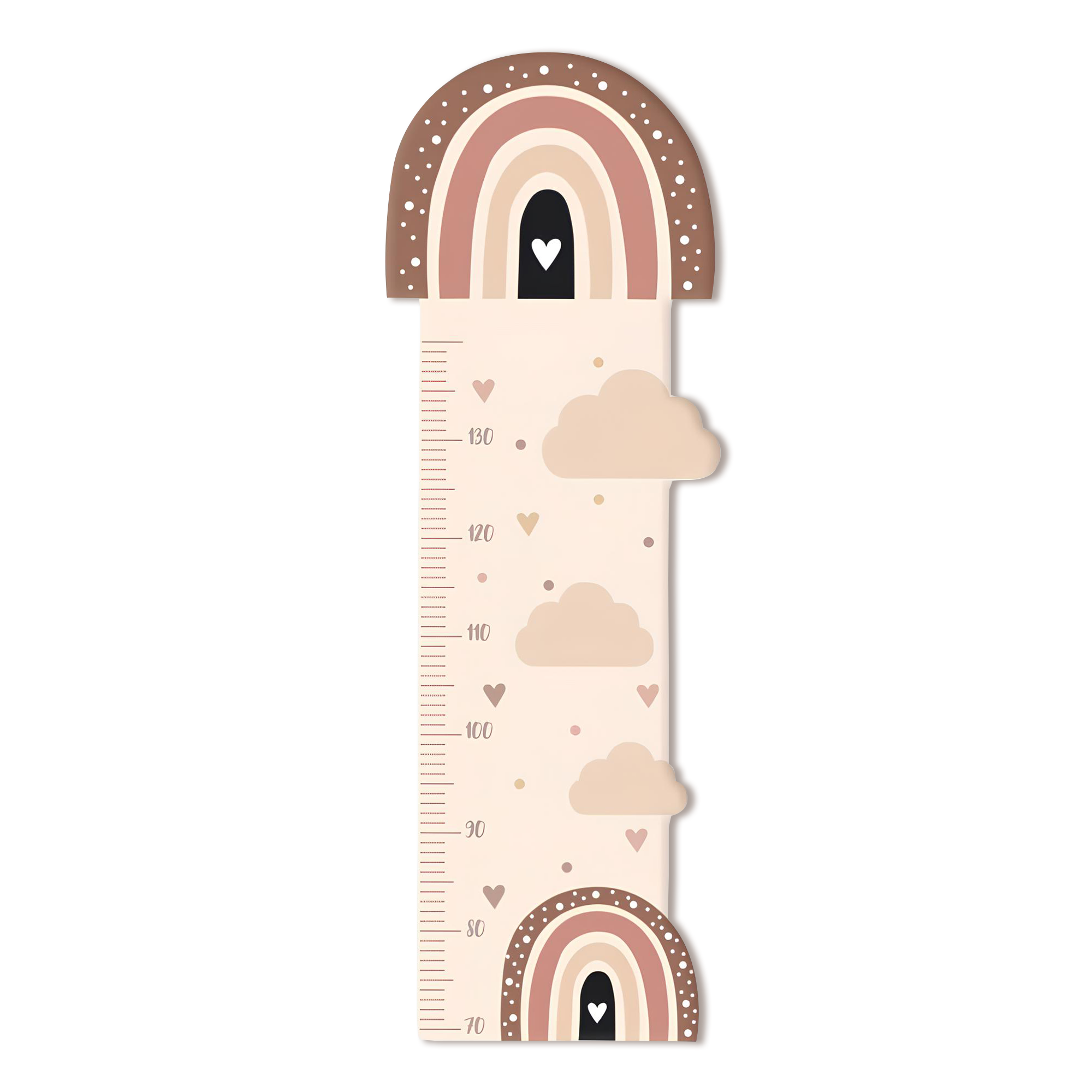 Messlatte für Kinder personalisiert mit Namen und eigenen Texten - Design Regenbogen Herzchen