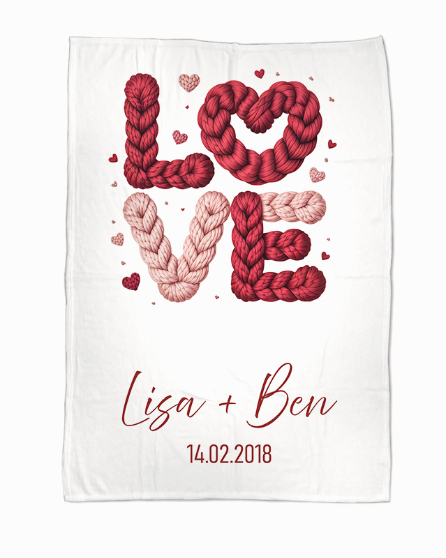 Flauschige Kuscheldecke mit Namen oder Text personalisierbar im Design Design der Liebe | Perfektes Geschenk für eure Lieben
