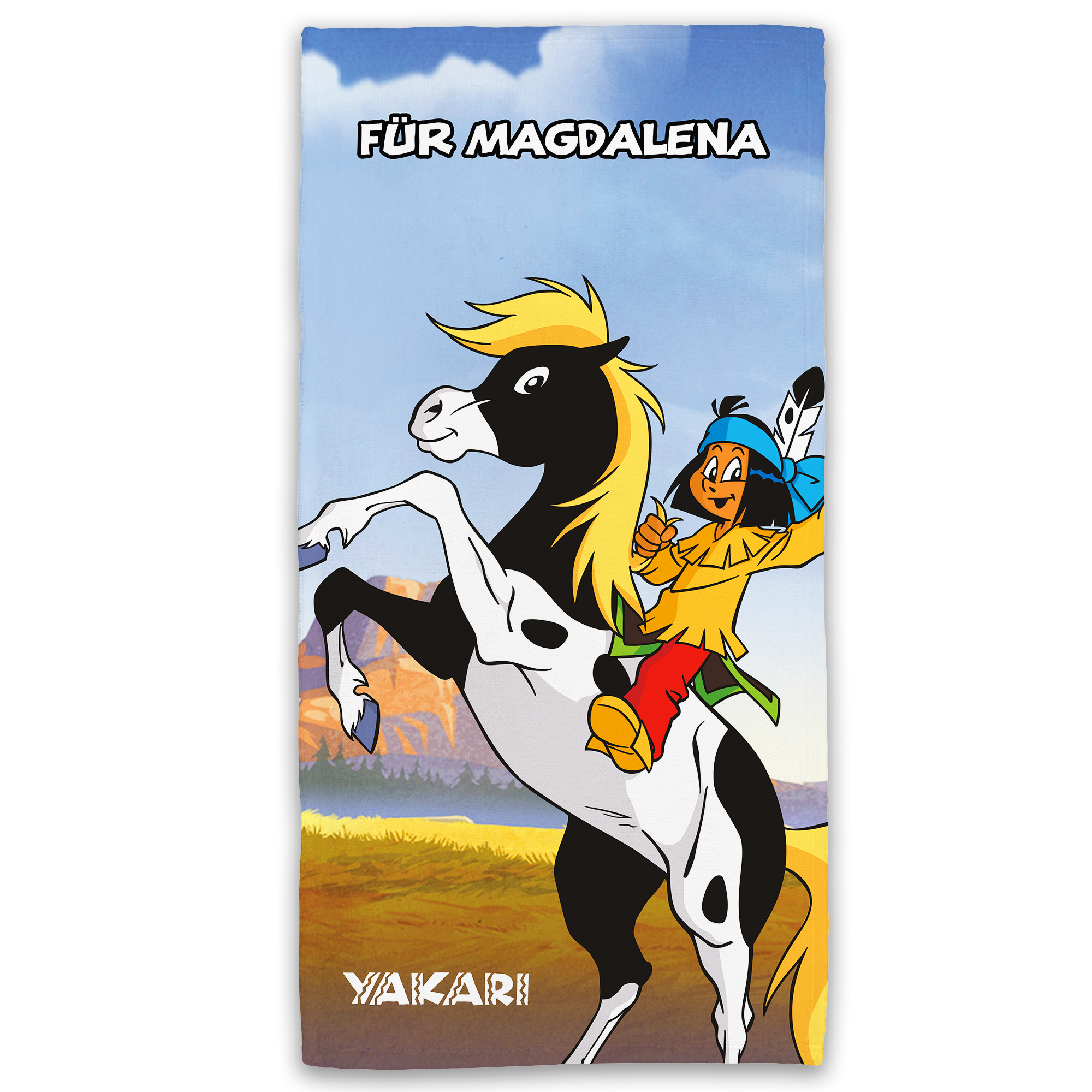Yakari Handtuch mit dem Design Yakari Pesade mit Pferd in 2 Größen