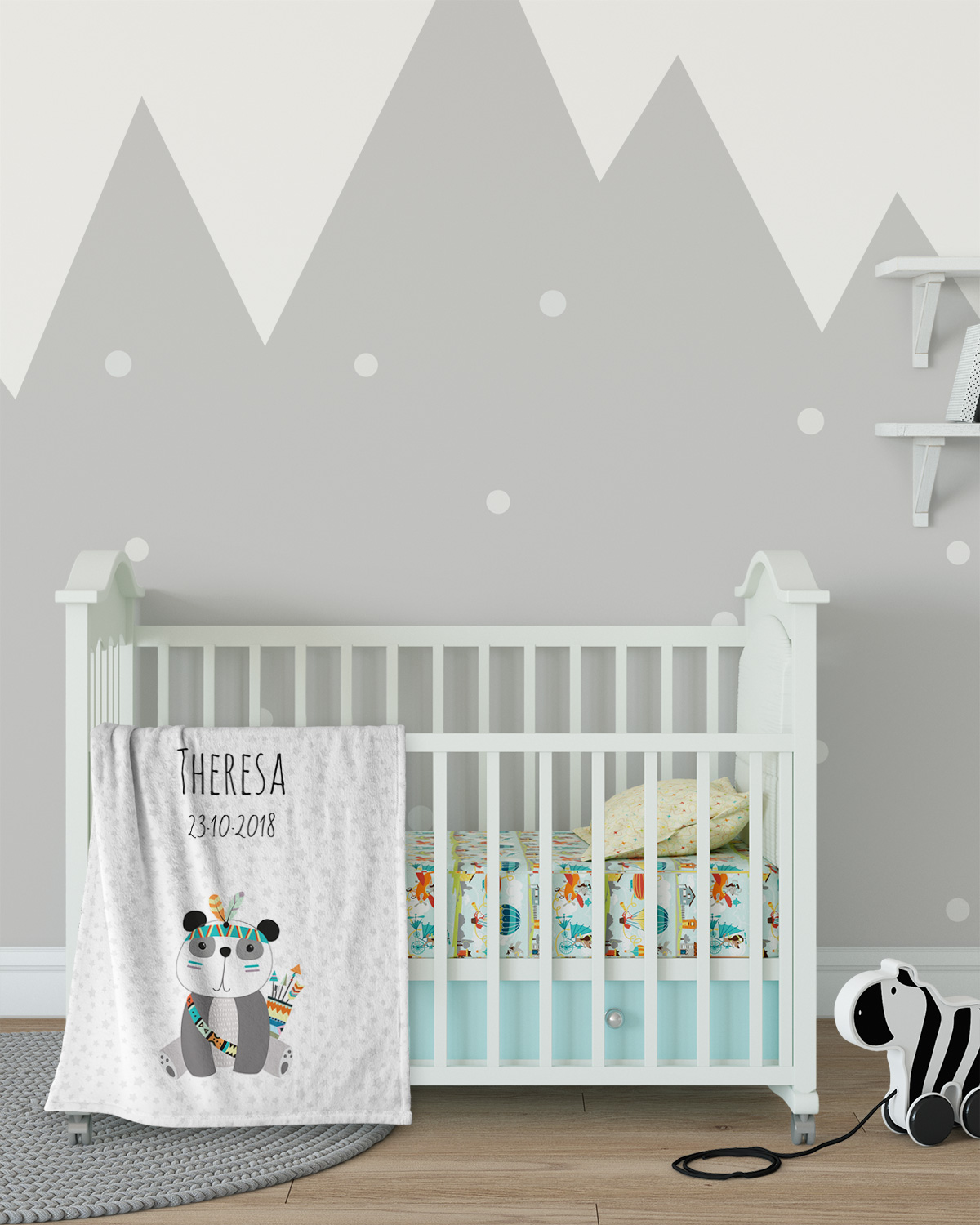 Be brave - Panda grau - Babydecke mit Namen