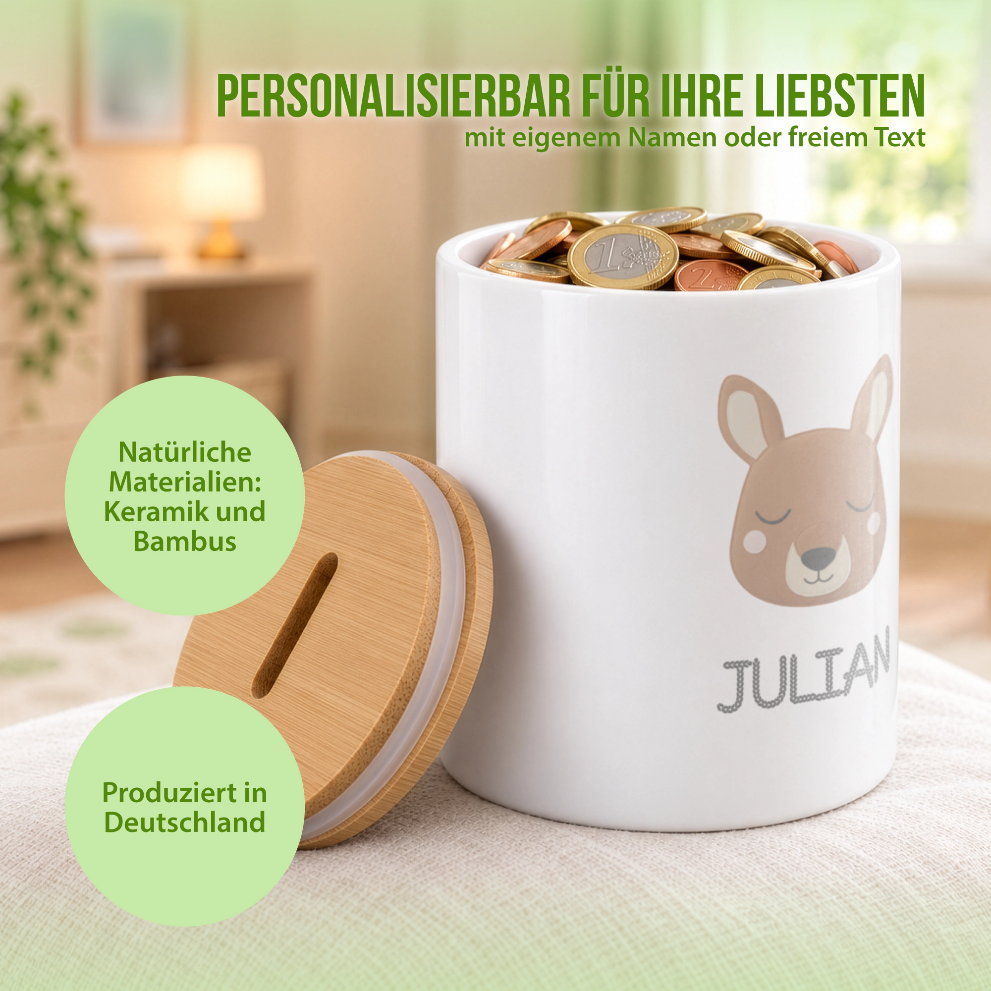 Schlummer-Spardose im Design Känguru - Personalisierbar