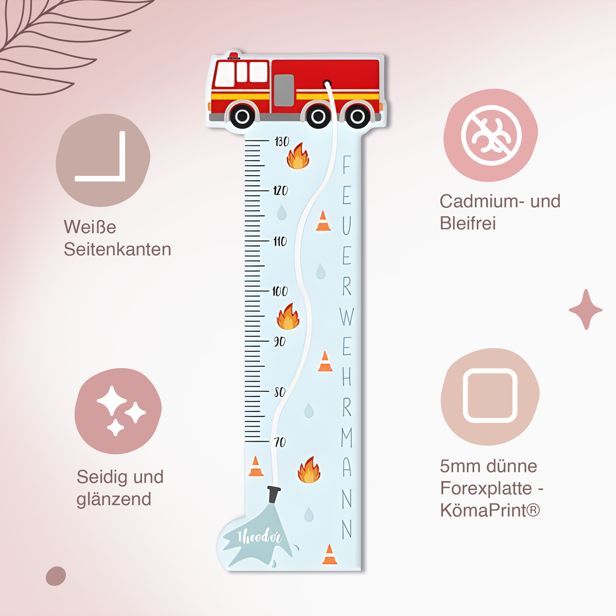 Messlatte für Kinder personalisiert mit Namen und eigenen Texten - Design Feuerwehr