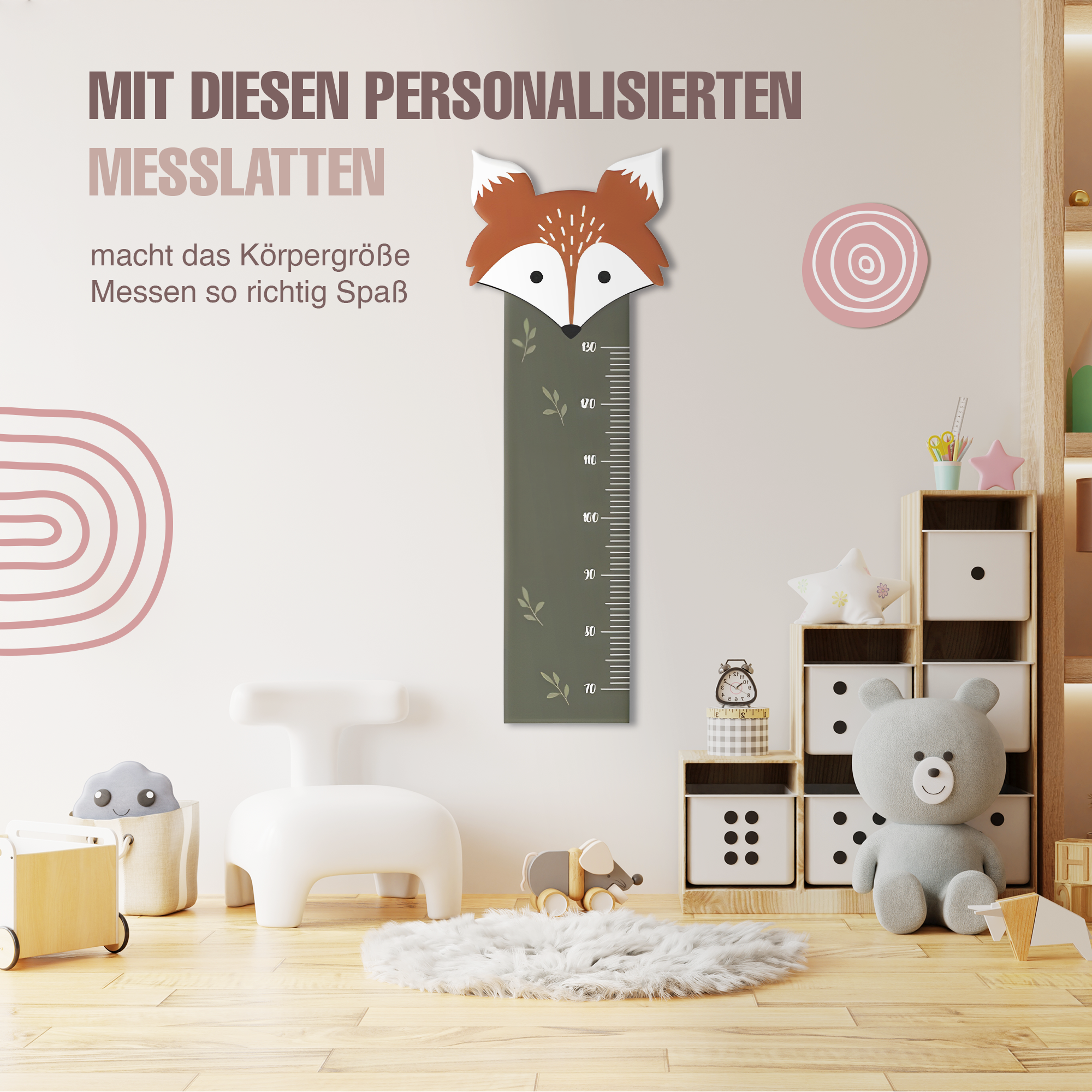 Messlatte für Kinder personalisiert mit Namen und eigenen Texten - Design Into the woods