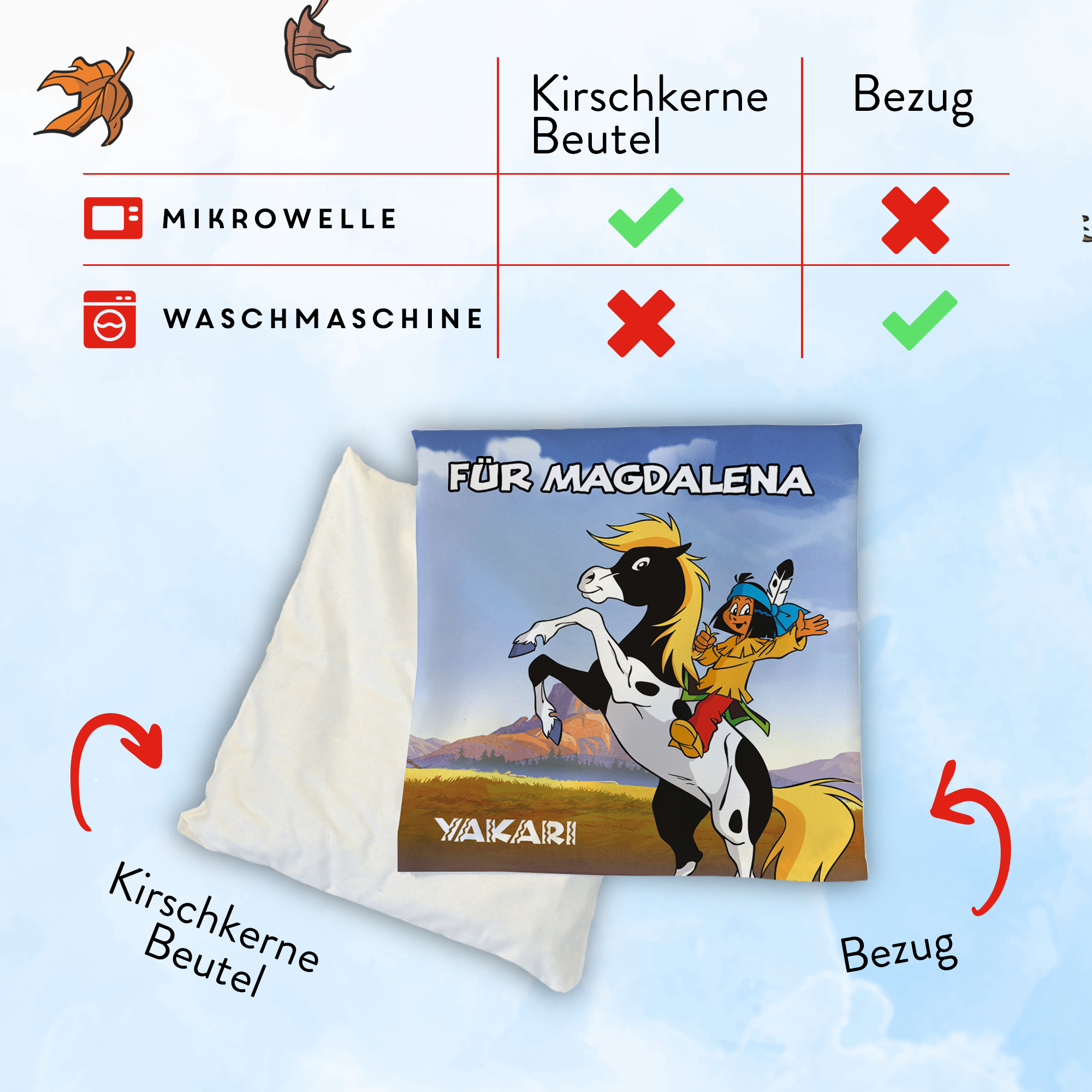 Yakari Kirschkernkissen 19x19cm Design Pasade mit Pferd