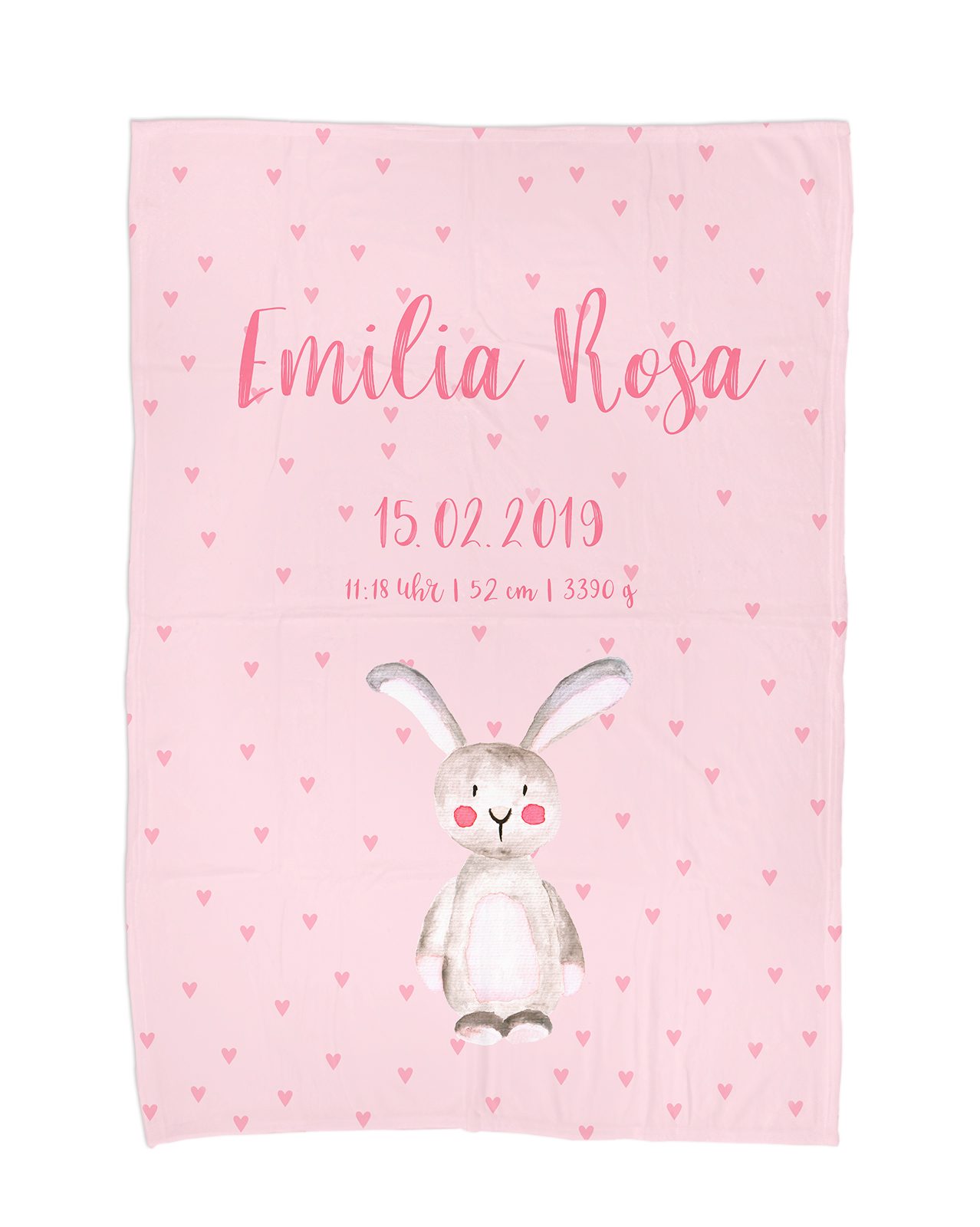 Kuscheldecke - Hase in Rosa - Mit Namen oder Text personalisierbar