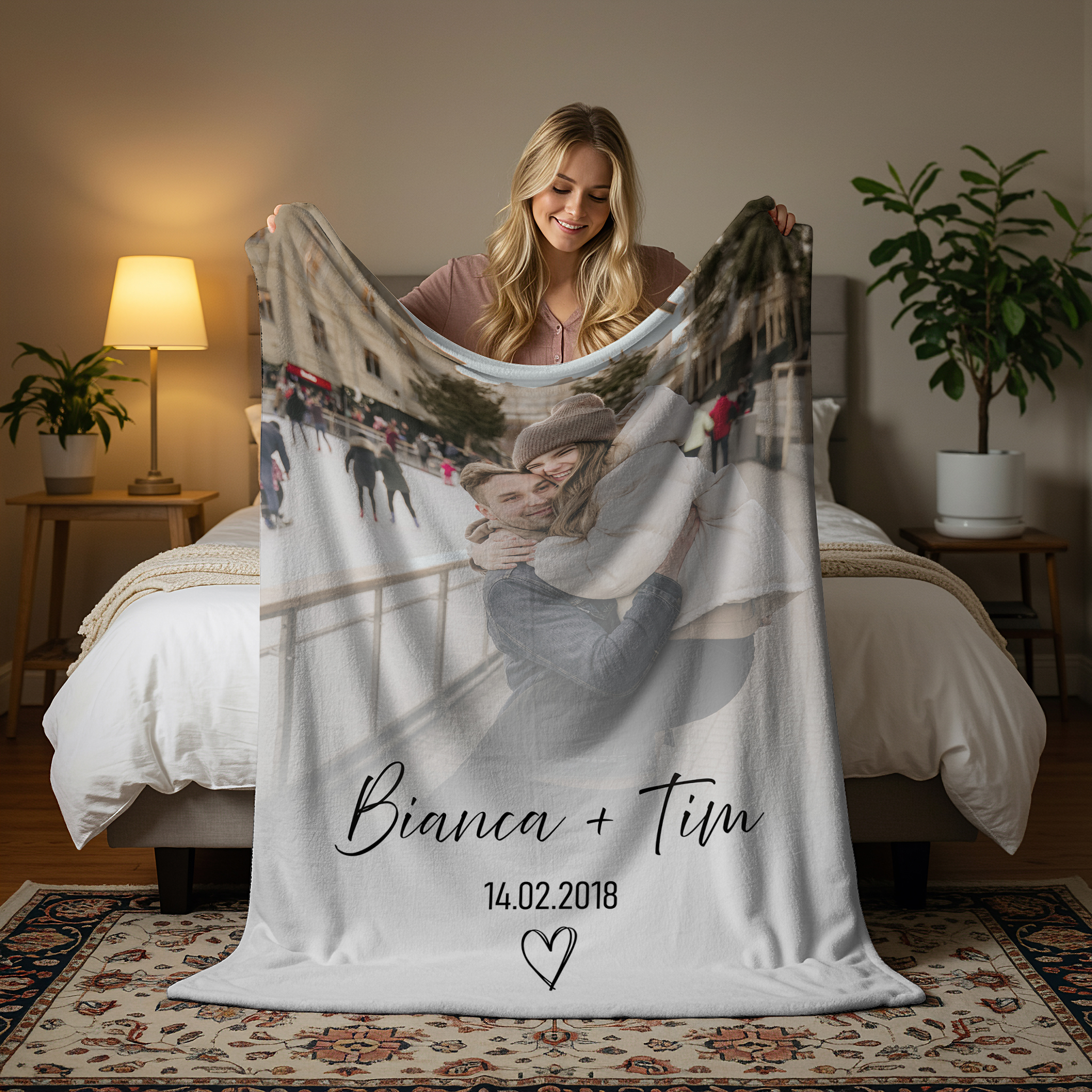Flauschige Kuscheldecke mit Namen oder Text personalisierbar mit eurem Foto und mit Datum | Perfektes Geschenk für eure Lieben Kopie