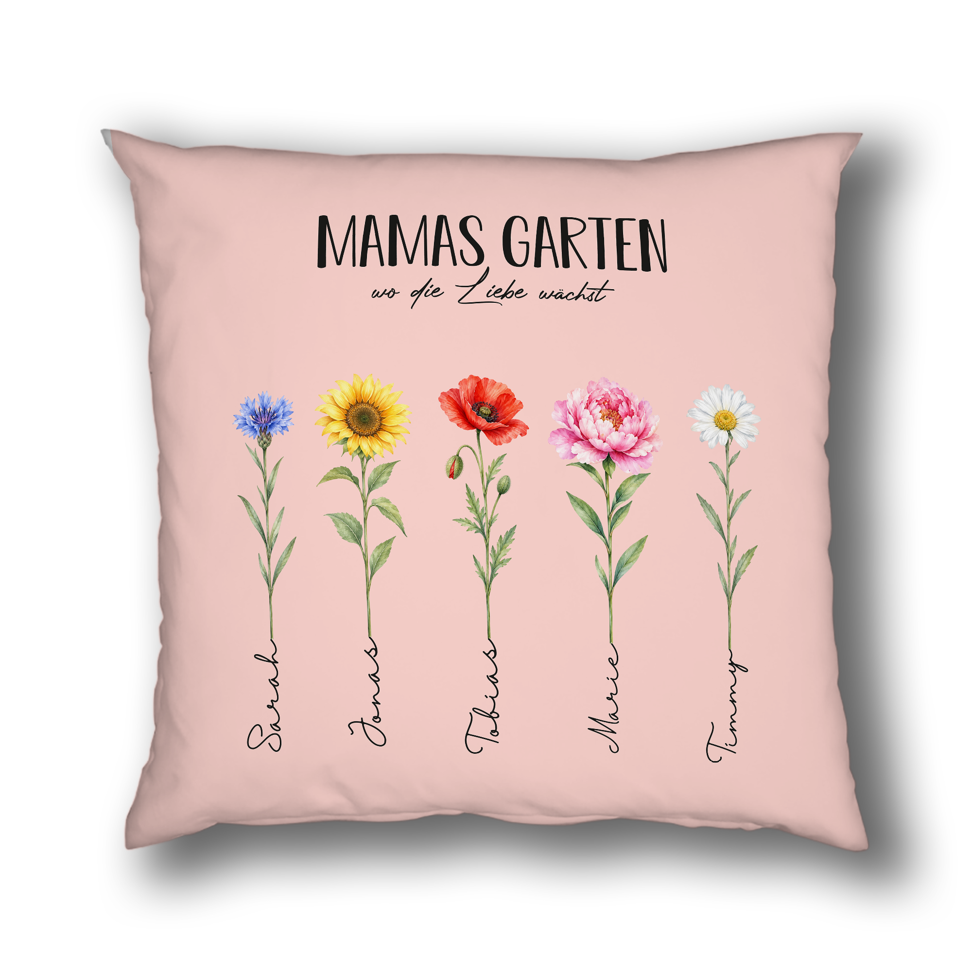 Kissen - Mamas Garten - Personalisiert mit Namen und Blumen