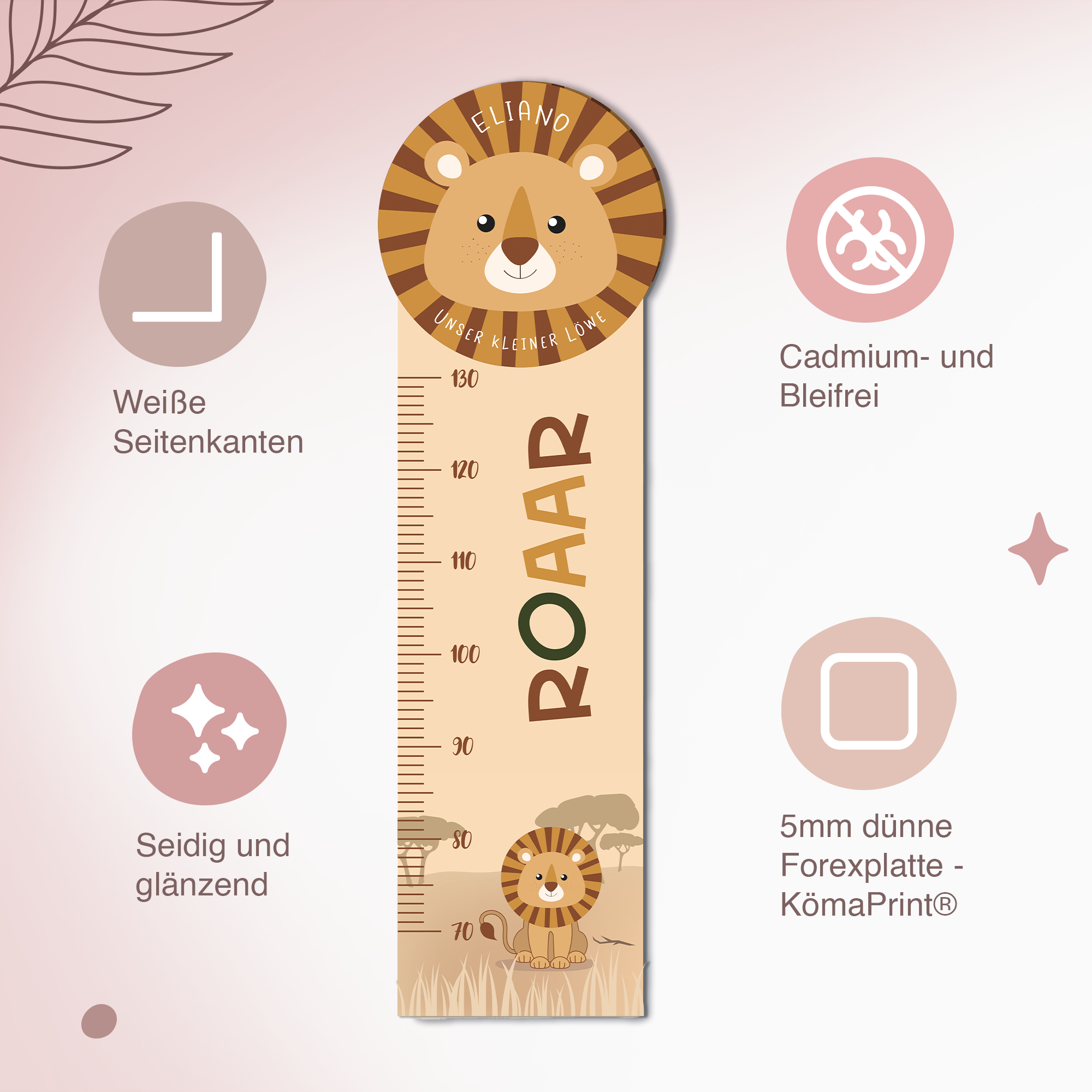 Messlatte für Kinder personalisiert mit Namen und eigenen Texten - Design Dschungel