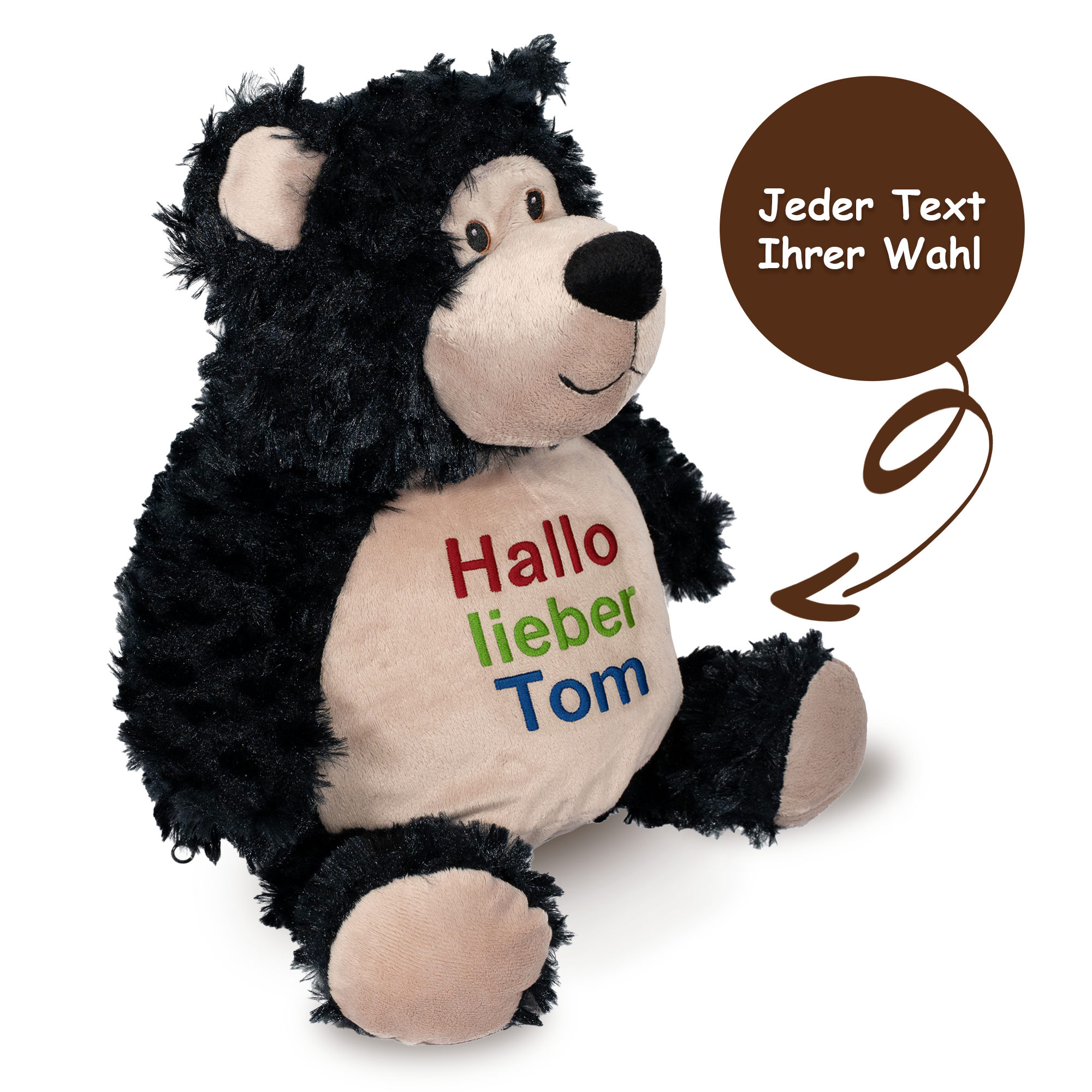 Kuscheltier - Bobby Bär schwarz - Hochwertig bestickt mit personalisiertem Text