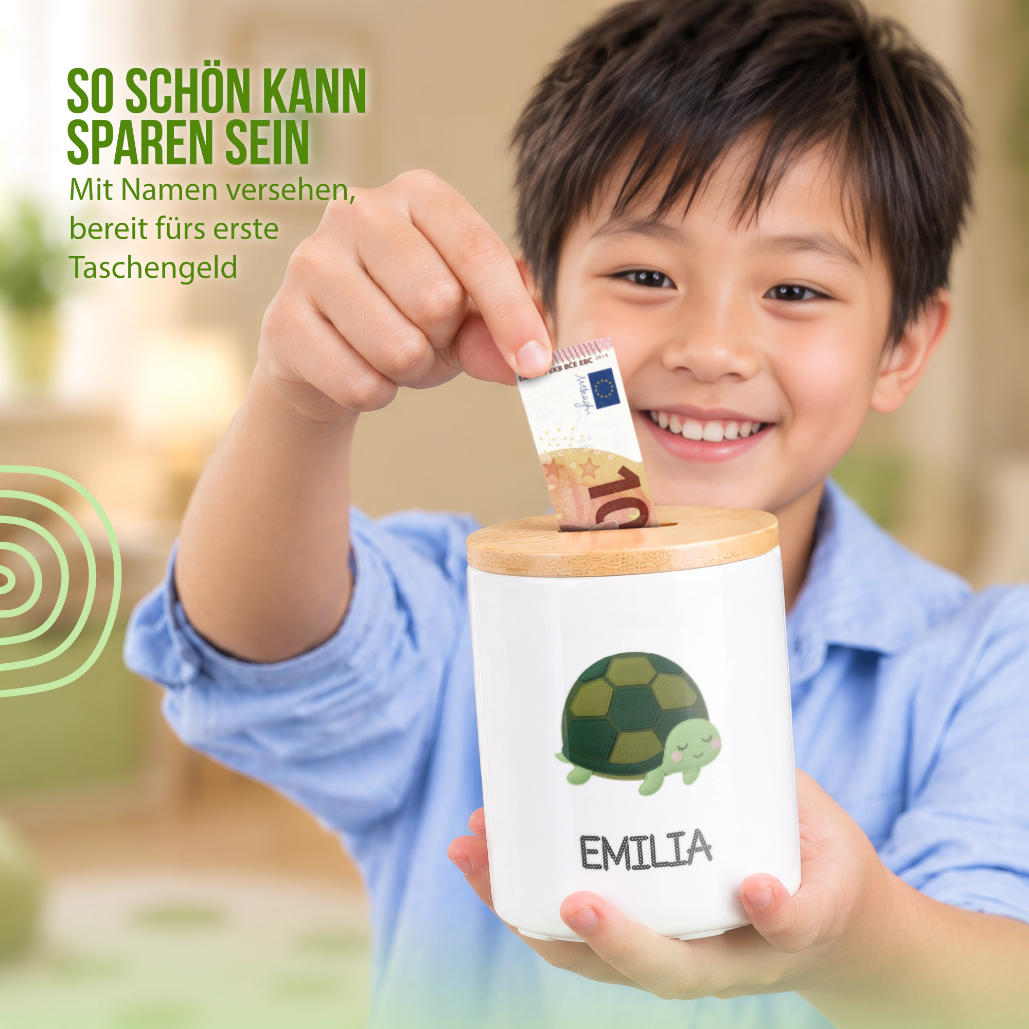 Schlummer-Spardose im Design Schildkröte - Personalisierbar