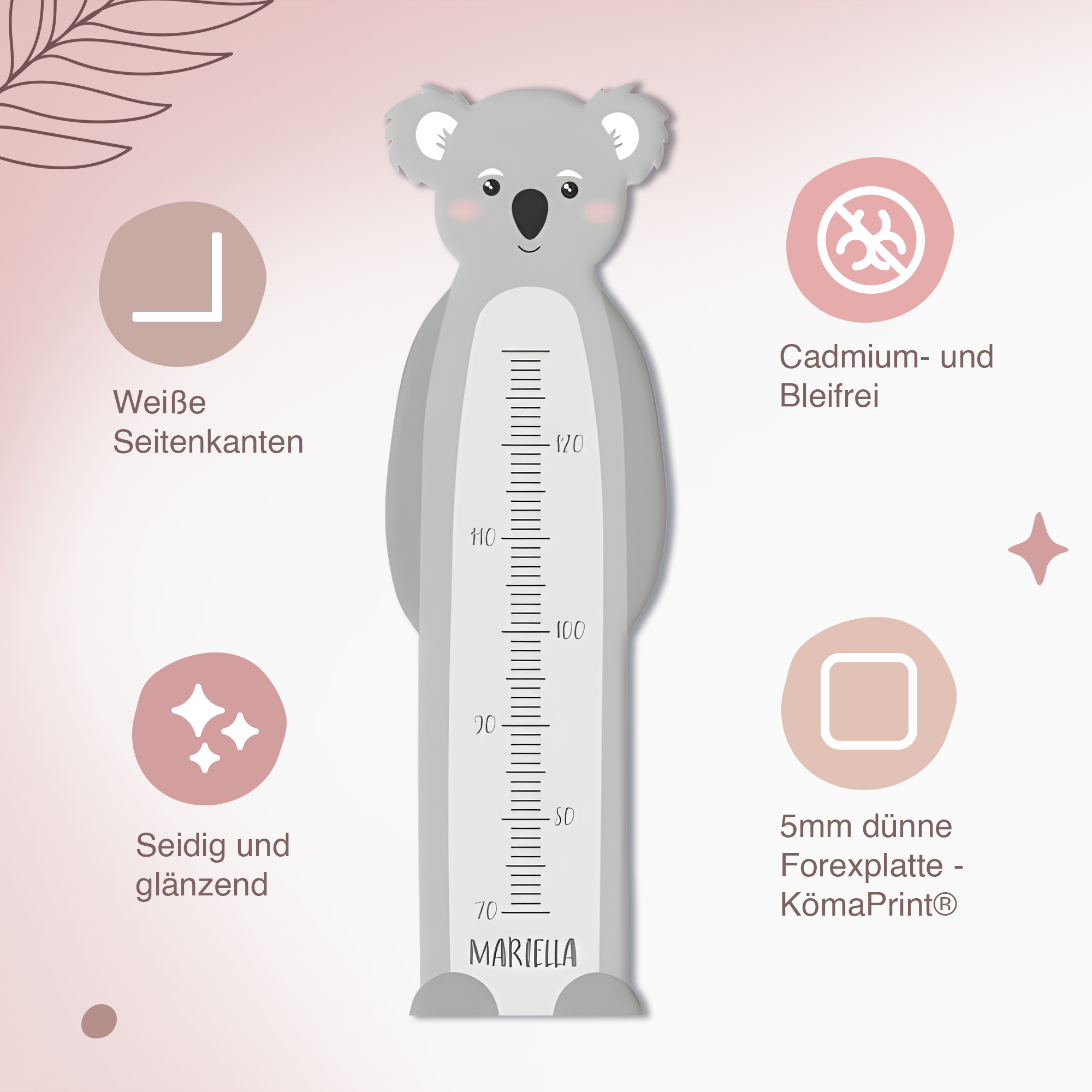 Messlatte für Kinder personalisiert mit Namen und eigenen Texten - Design Koala
